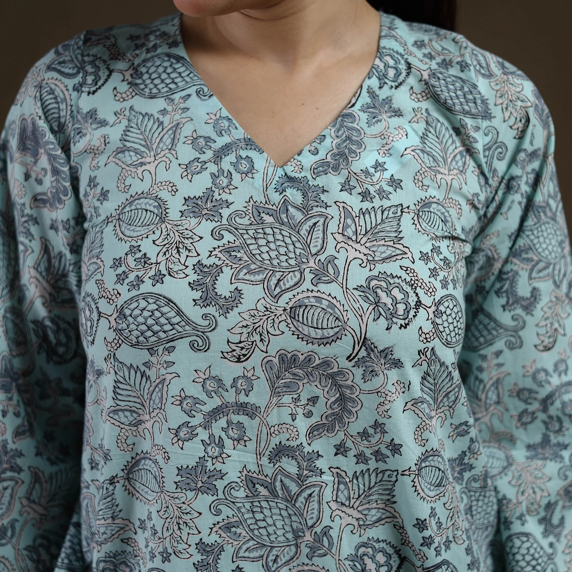 Blue - Sanganeri Hand Block Print Pure Mul Cotton Short Kurta for women 03 - Image 4