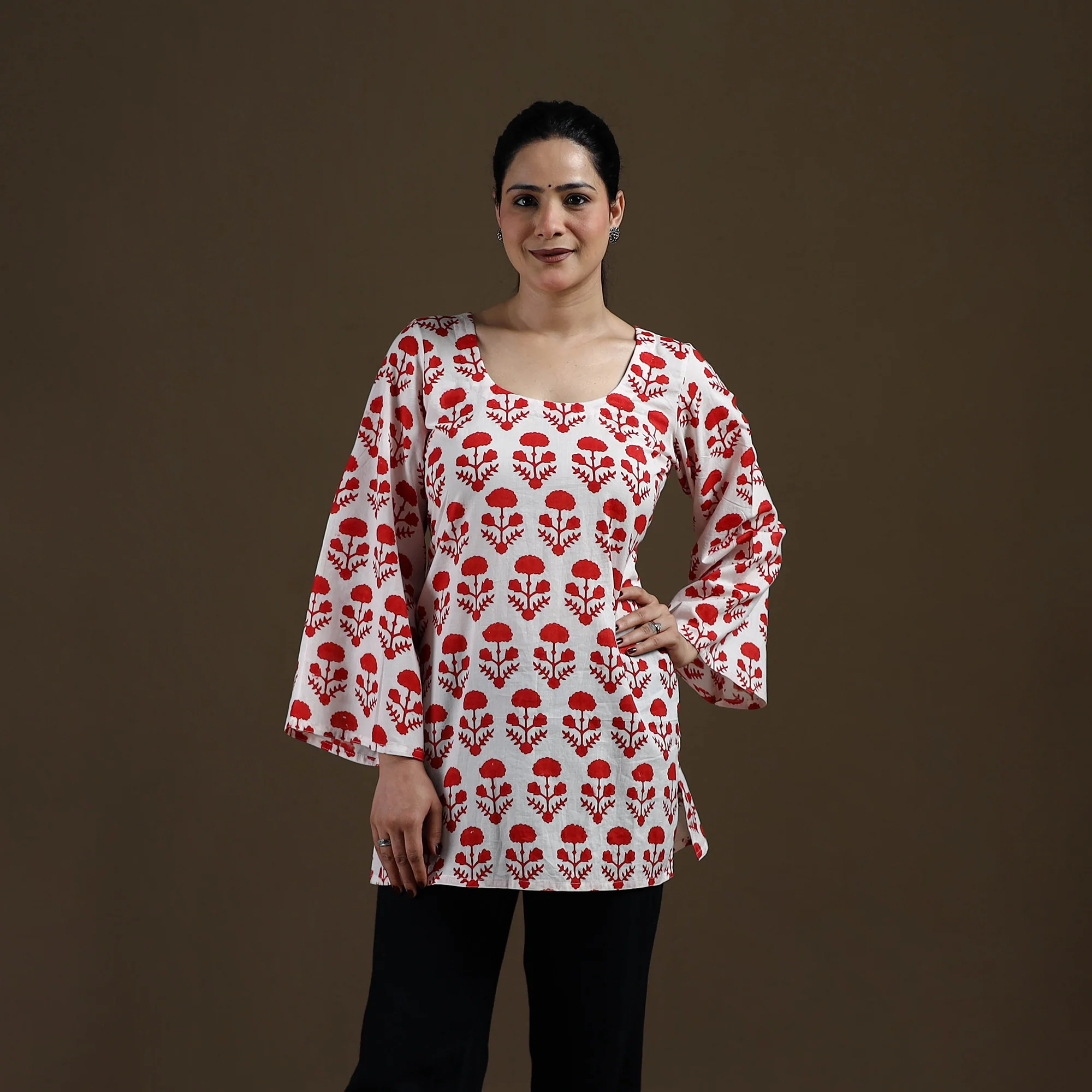 White - Sanganeri Hand Block Print Pure Mul Cotton Short Kurta for women 06 - Image 2