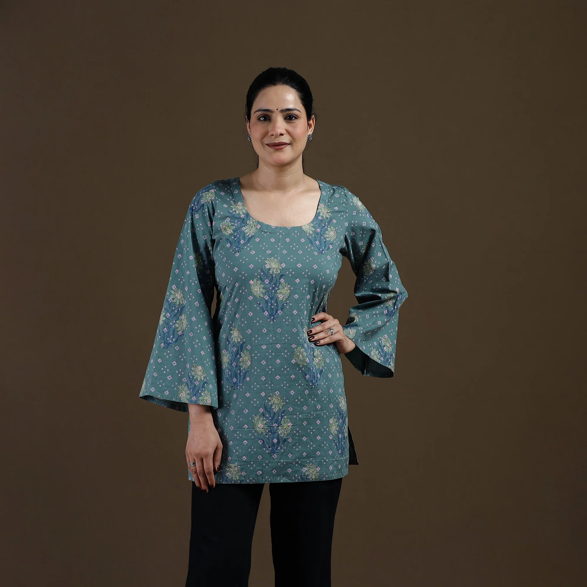 Blue - Sanganeri Hand Block Print Pure Mul Cotton Short Kurta for women 09 - Image 2
