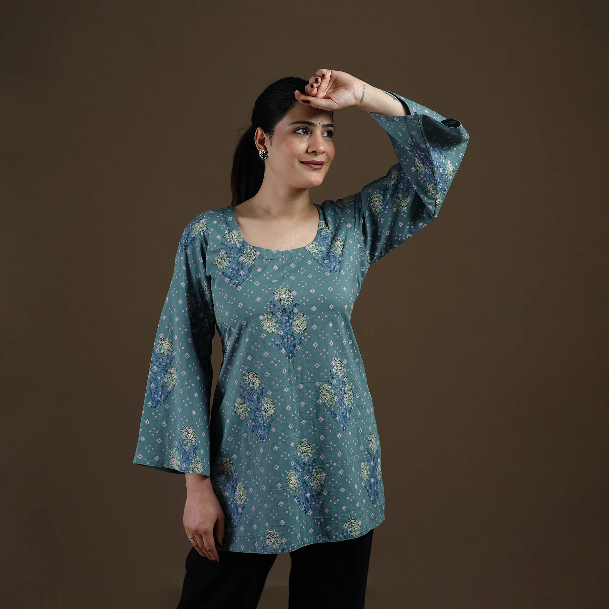 Blue - Sanganeri Hand Block Print Pure Mul Cotton Short Kurta for women 09 - Image 3