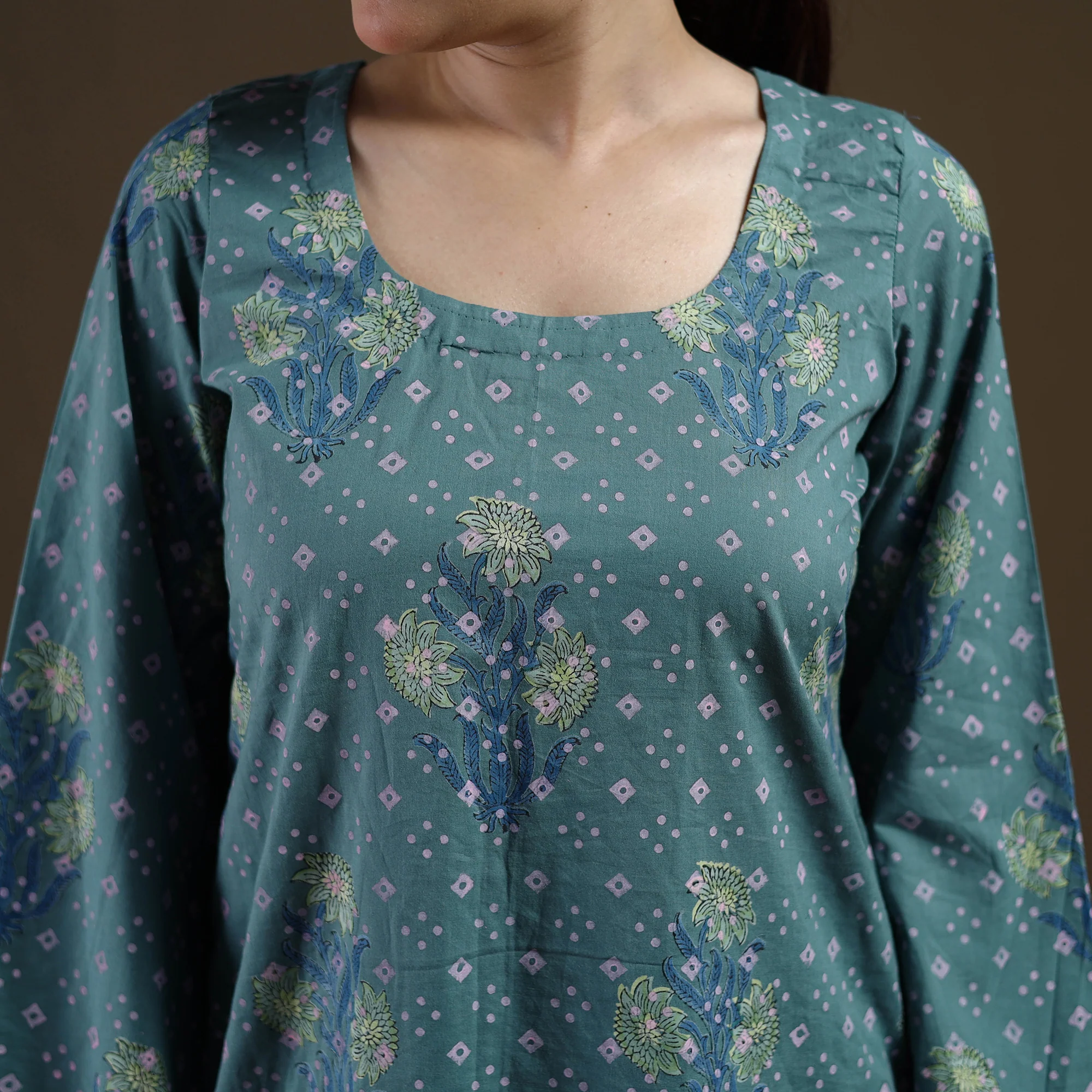 Blue - Sanganeri Hand Block Print Pure Mul Cotton Short Kurta for women 09 - Image 4