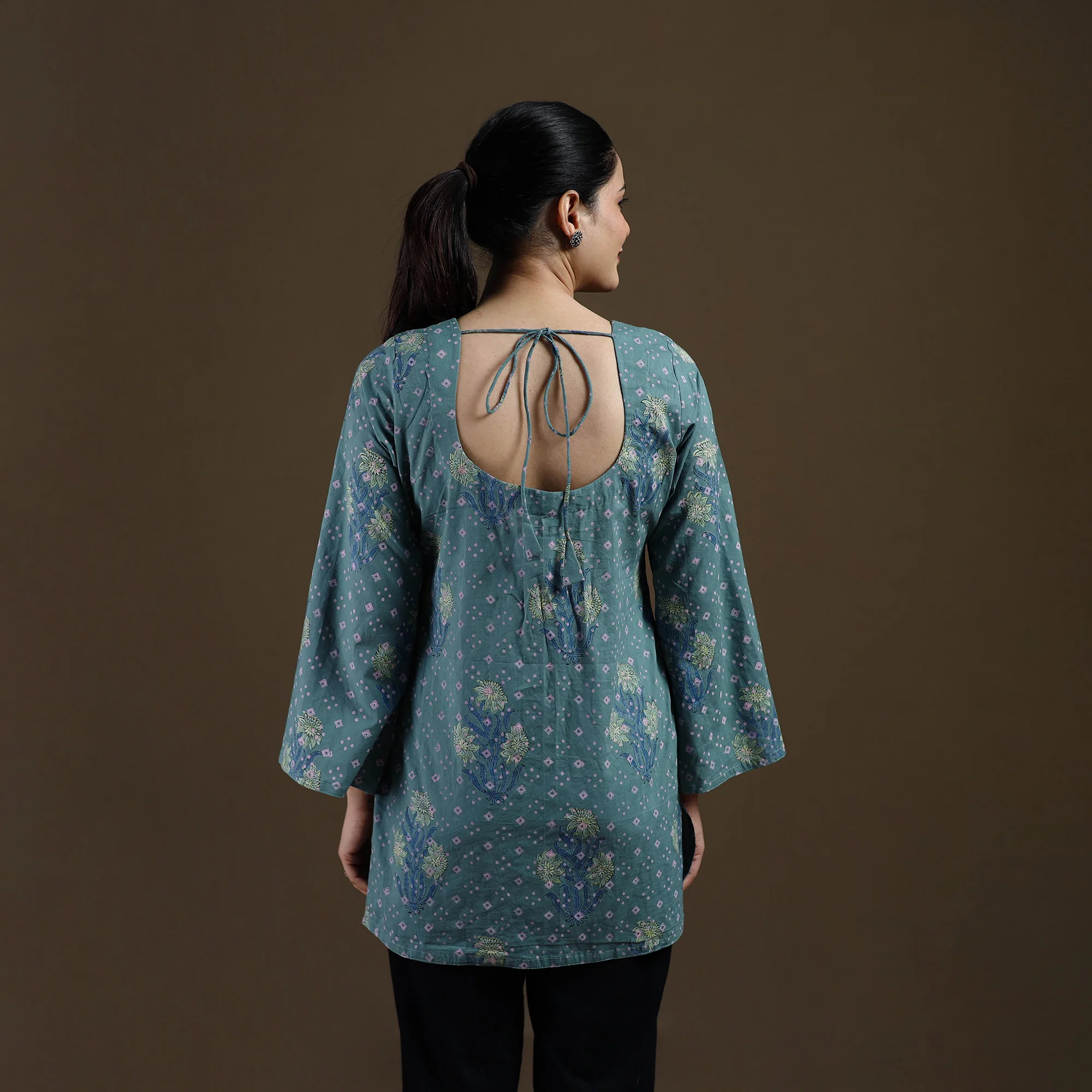 Blue - Sanganeri Hand Block Print Pure Mul Cotton Short Kurta for women 09 - Image 5