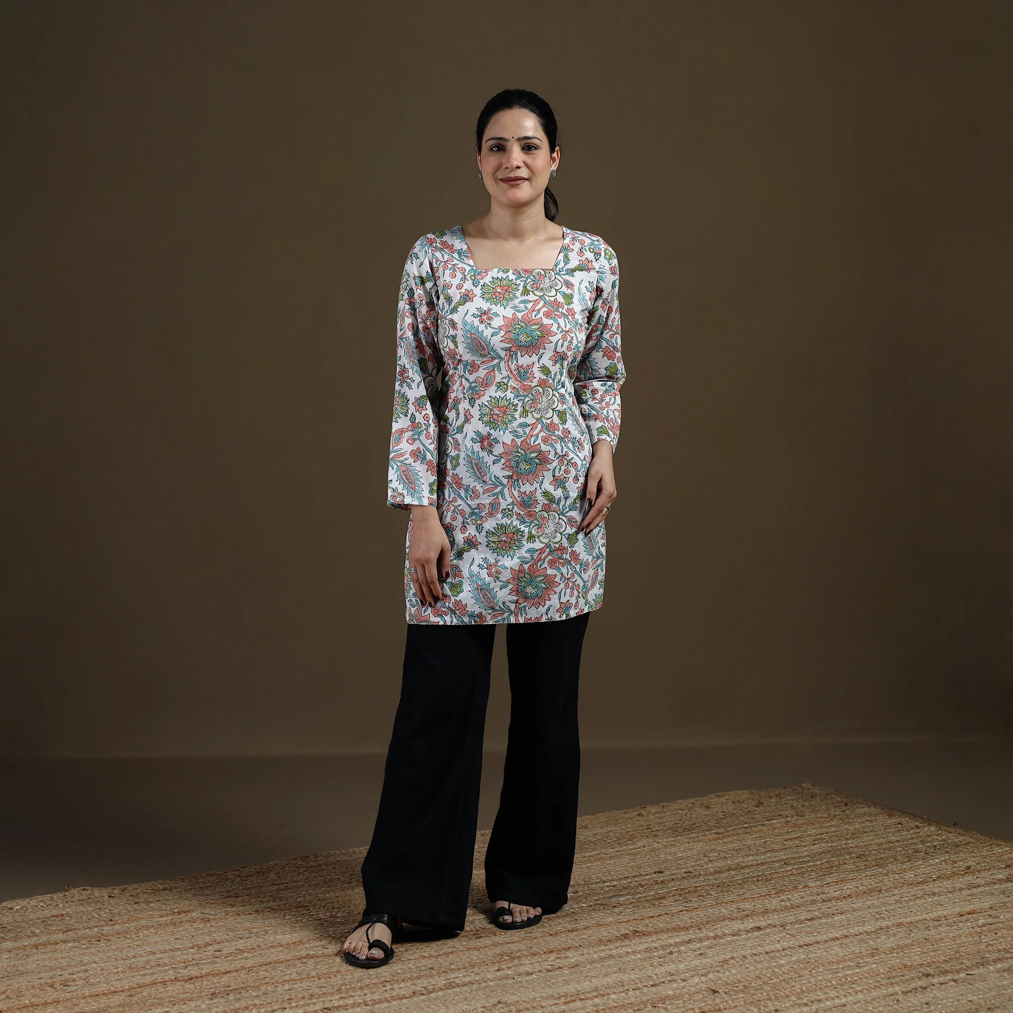White - Sanganeri Hand Block Print Pure Mul Cotton Short Kurta for women 14
