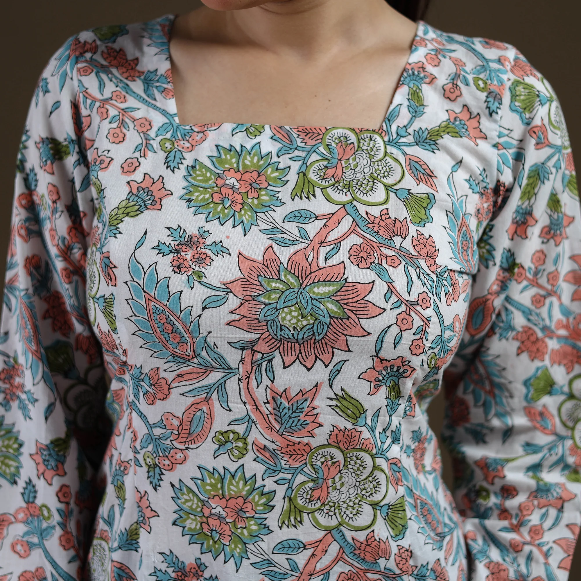 White - Sanganeri Hand Block Print Pure Mul Cotton Short Kurta for women 14 - Image 4