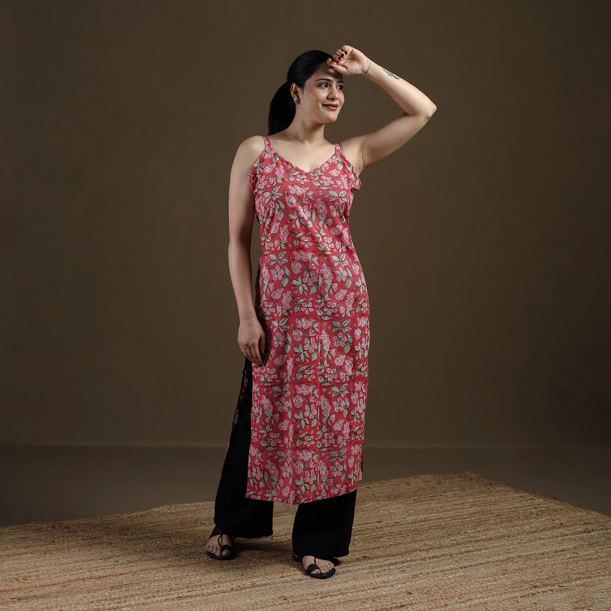 Red - Sanganeri Hand Block Print Pure Mul Cotton Straight Kurta for women 24 - Image 3