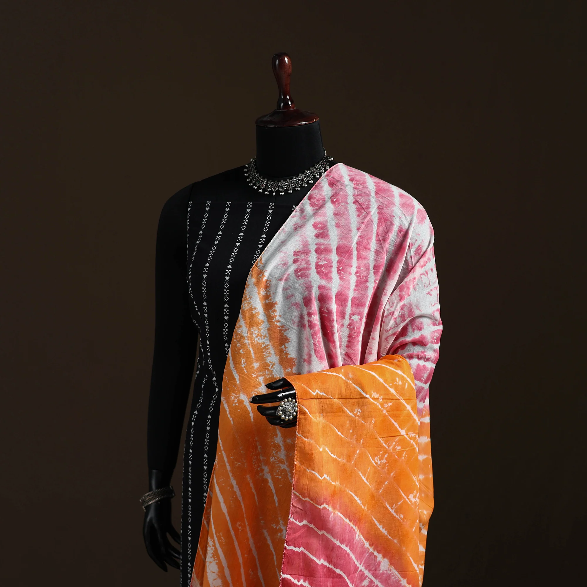 Shibori Tie-Dye Cotton Dupatta with Tassels 07 - Image 2