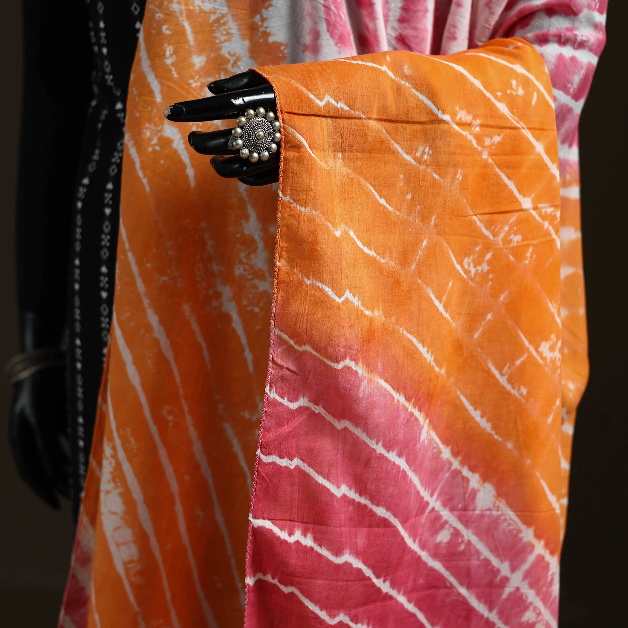 Shibori Tie-Dye Cotton Dupatta with Tassels 07 - Image 3
