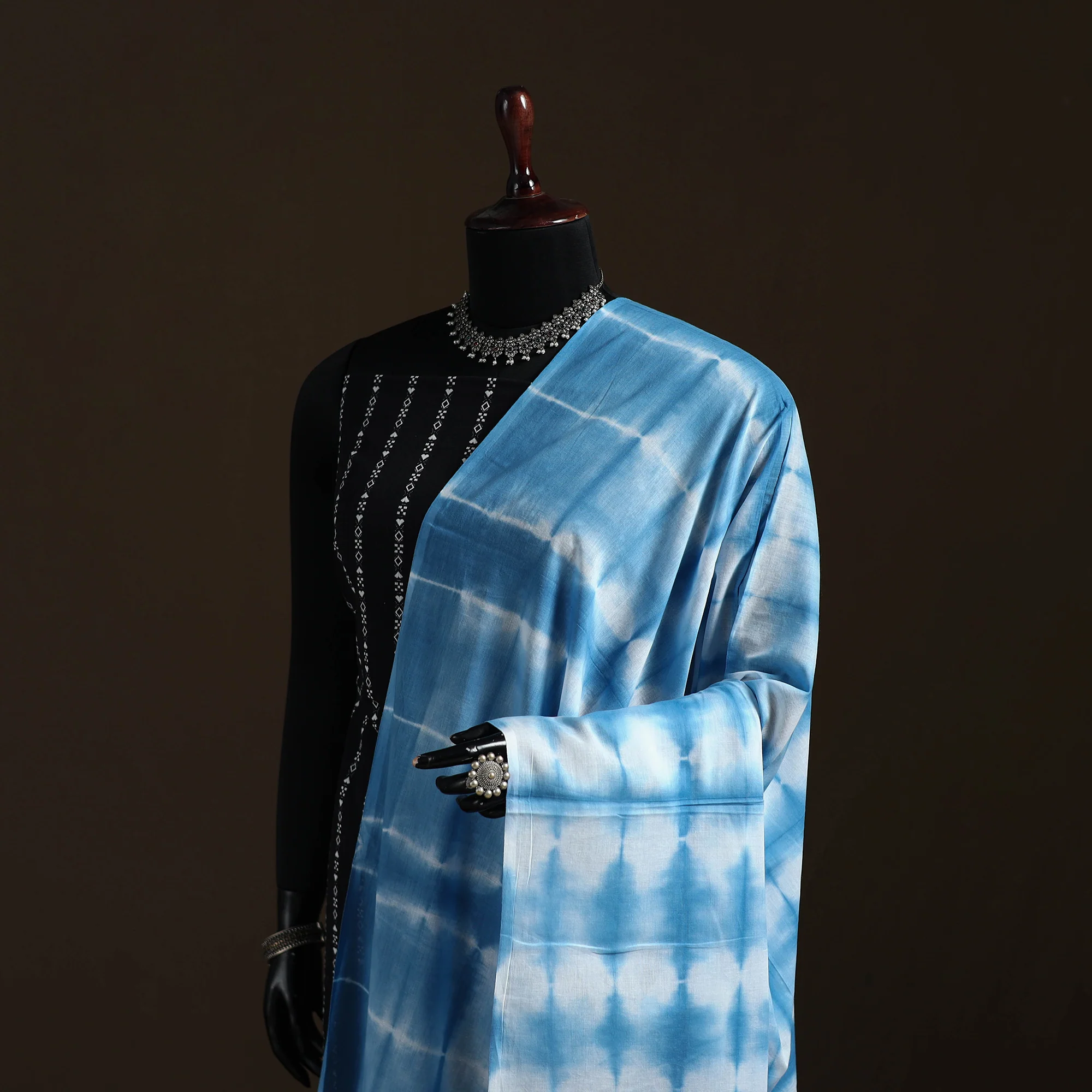 Shibori Tie-Dye Cotton Dupatta with Tassels 10 - Image 2