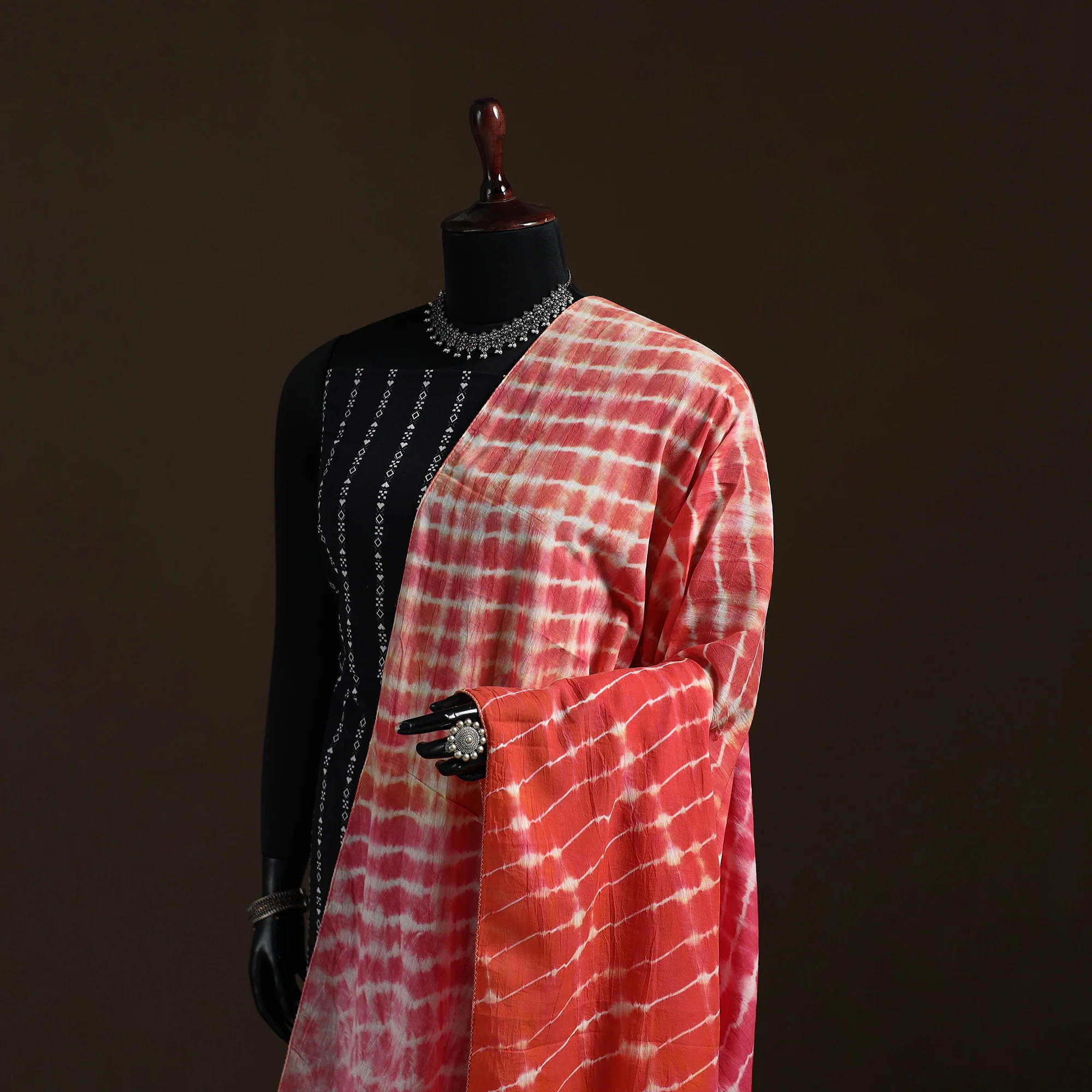 Shibori Tie-Dye Cotton Dupatta with Tassels 11 - Image 2