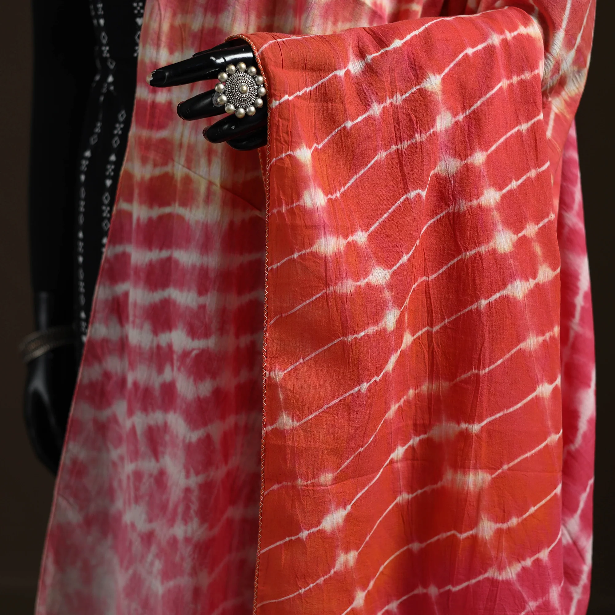 Shibori Tie-Dye Cotton Dupatta with Tassels 11 - Image 3