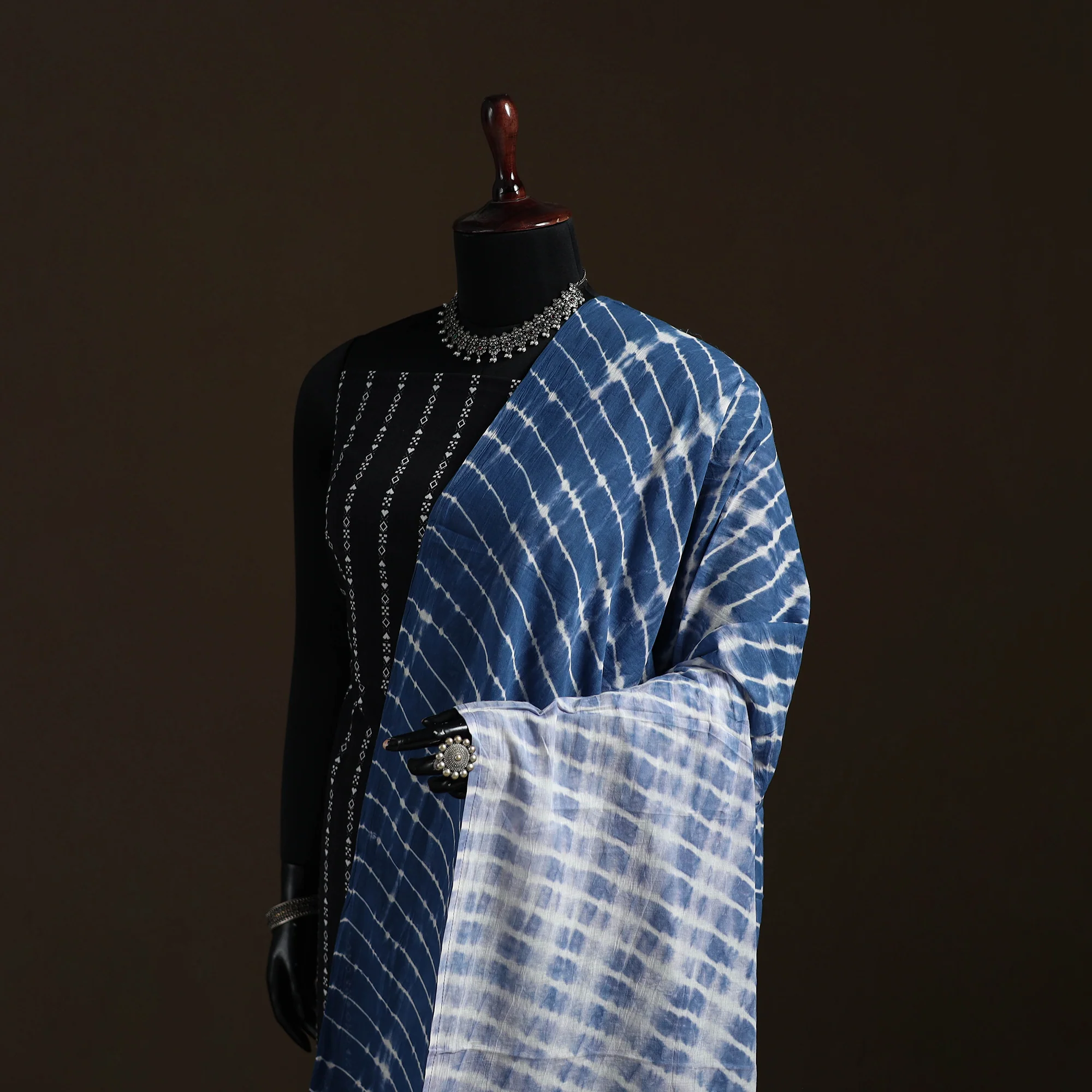 Shibori Tie-Dye Cotton Dupatta with Tassels 12 - Image 2
