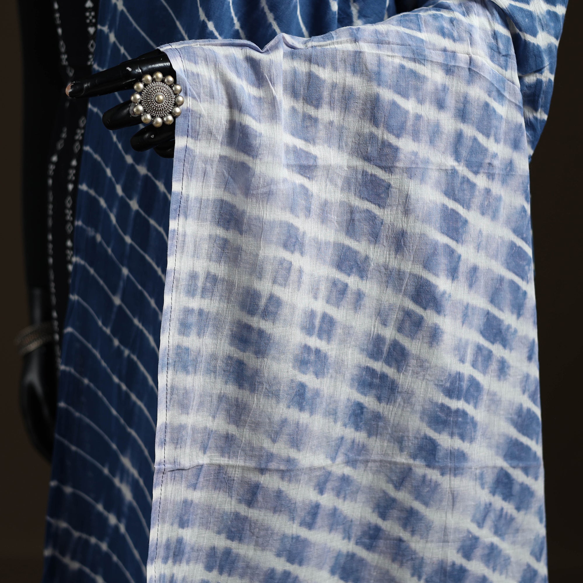 Shibori Tie-Dye Cotton Dupatta with Tassels 12 - Image 3