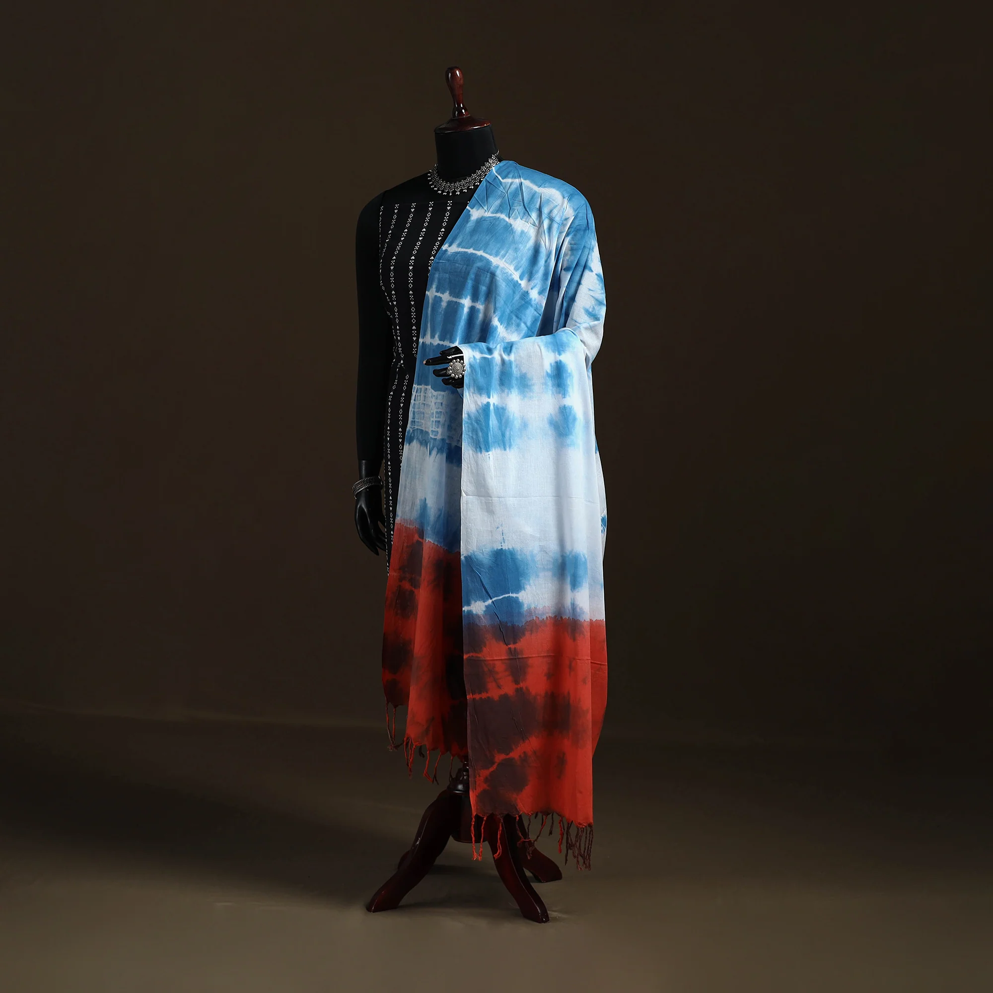 Shibori Tie-Dye Cotton Dupatta with Tassels 13