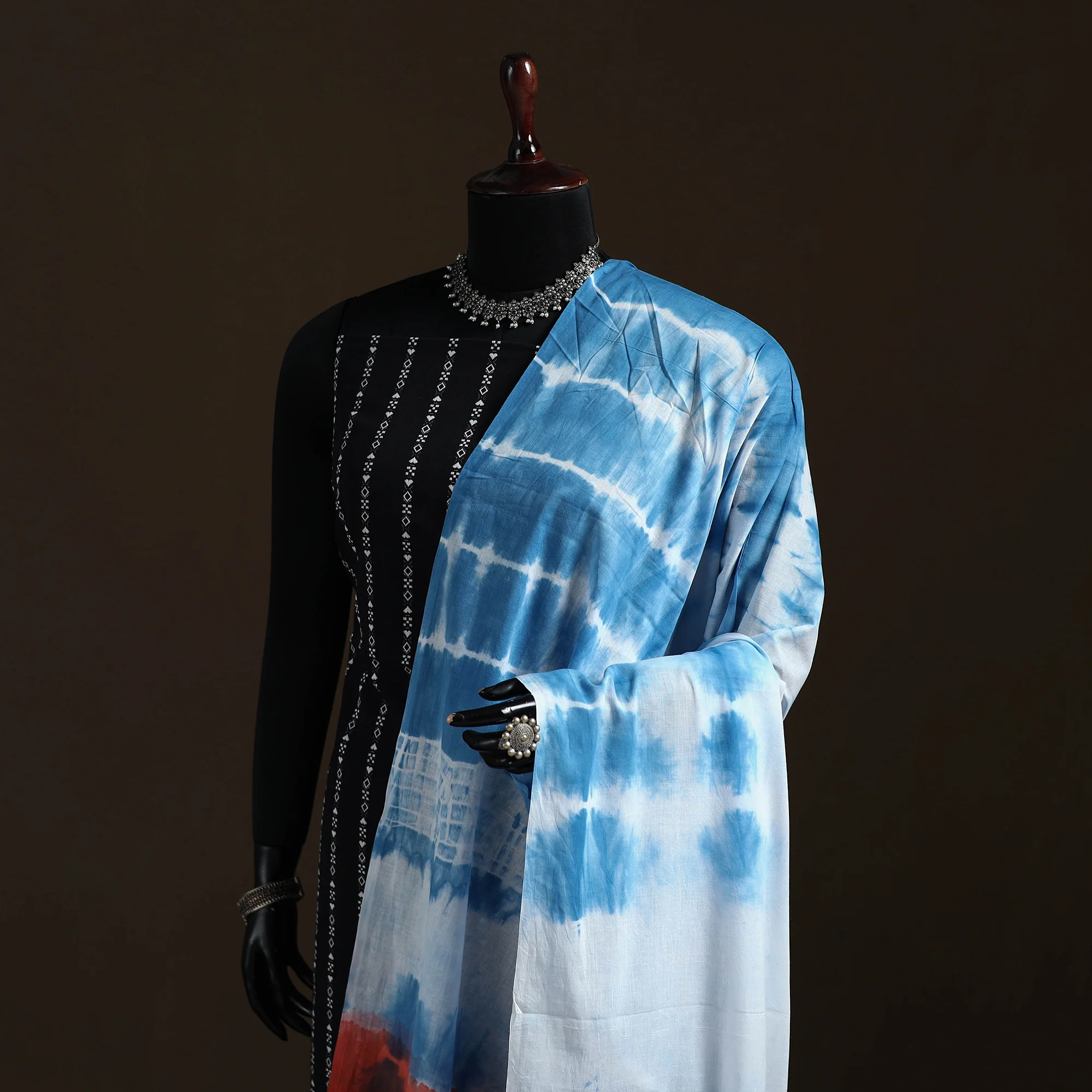 Shibori Tie-Dye Cotton Dupatta with Tassels 13 - Image 2