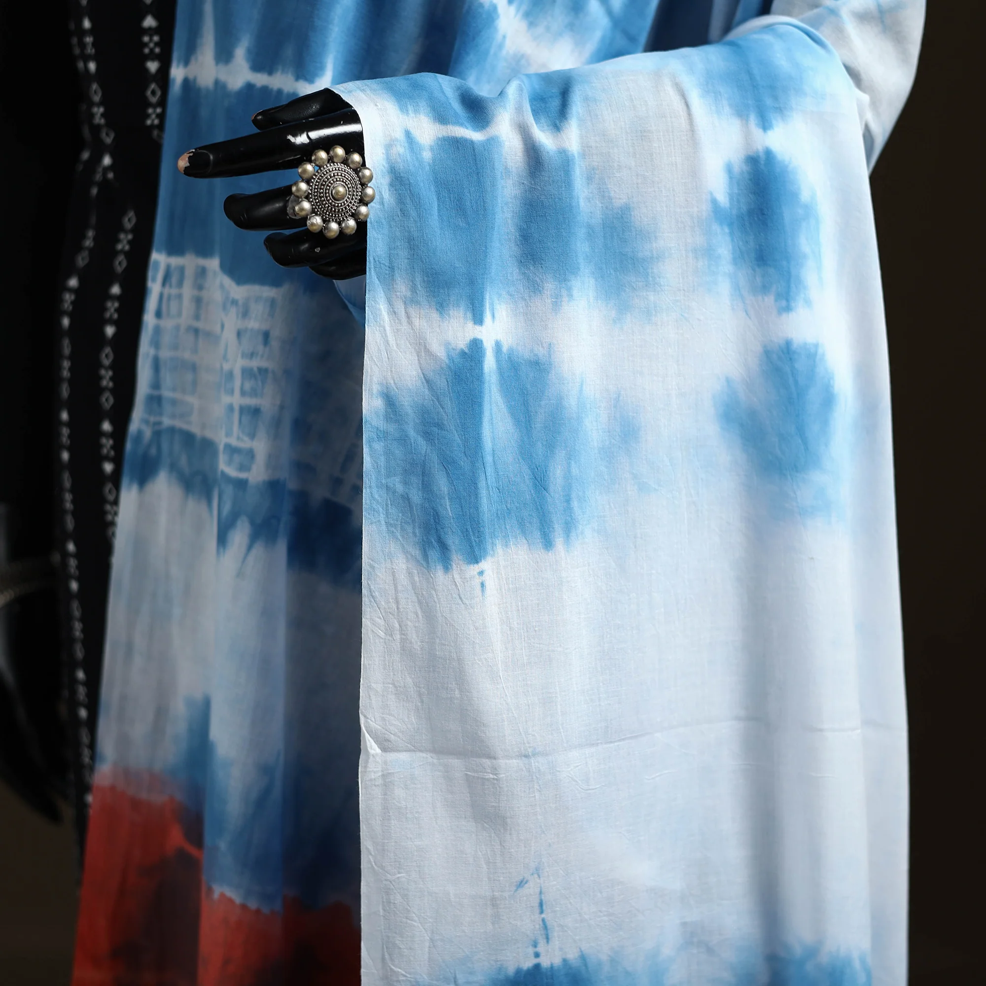 Shibori Tie-Dye Cotton Dupatta with Tassels 13 - Image 3