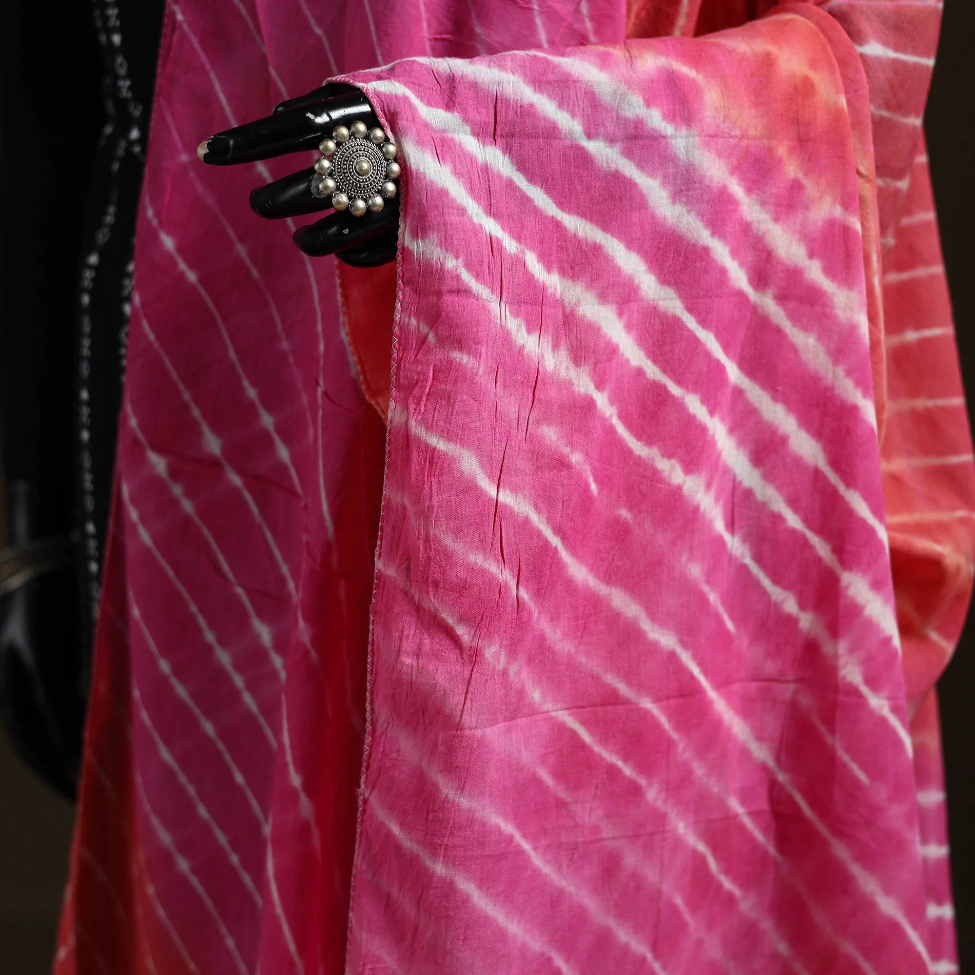 Shibori Tie-Dye Cotton Dupatta with Tassels 14 - Image 3