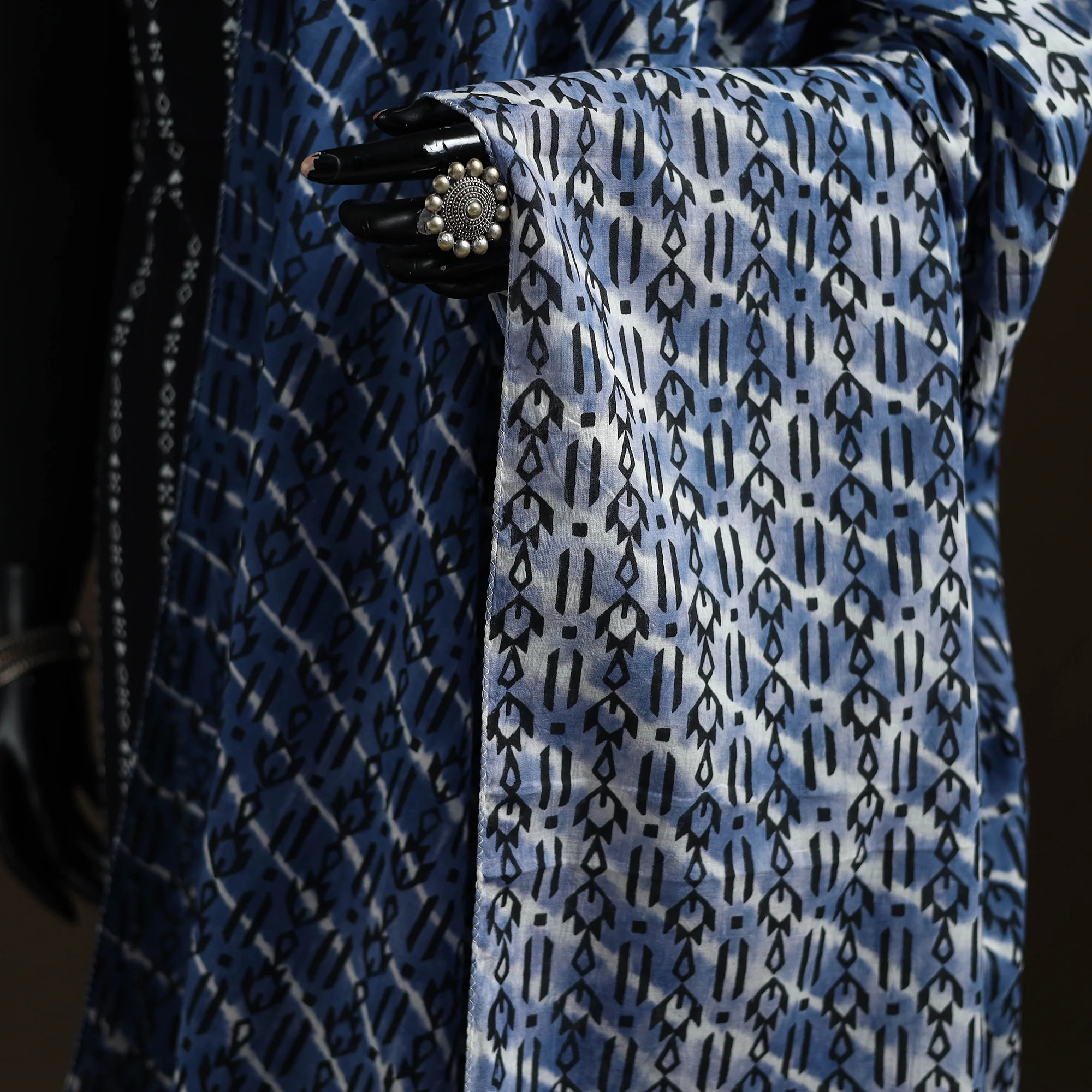 Shibori Tie-Dye Cotton Dupatta with Tassels 17 - Image 3