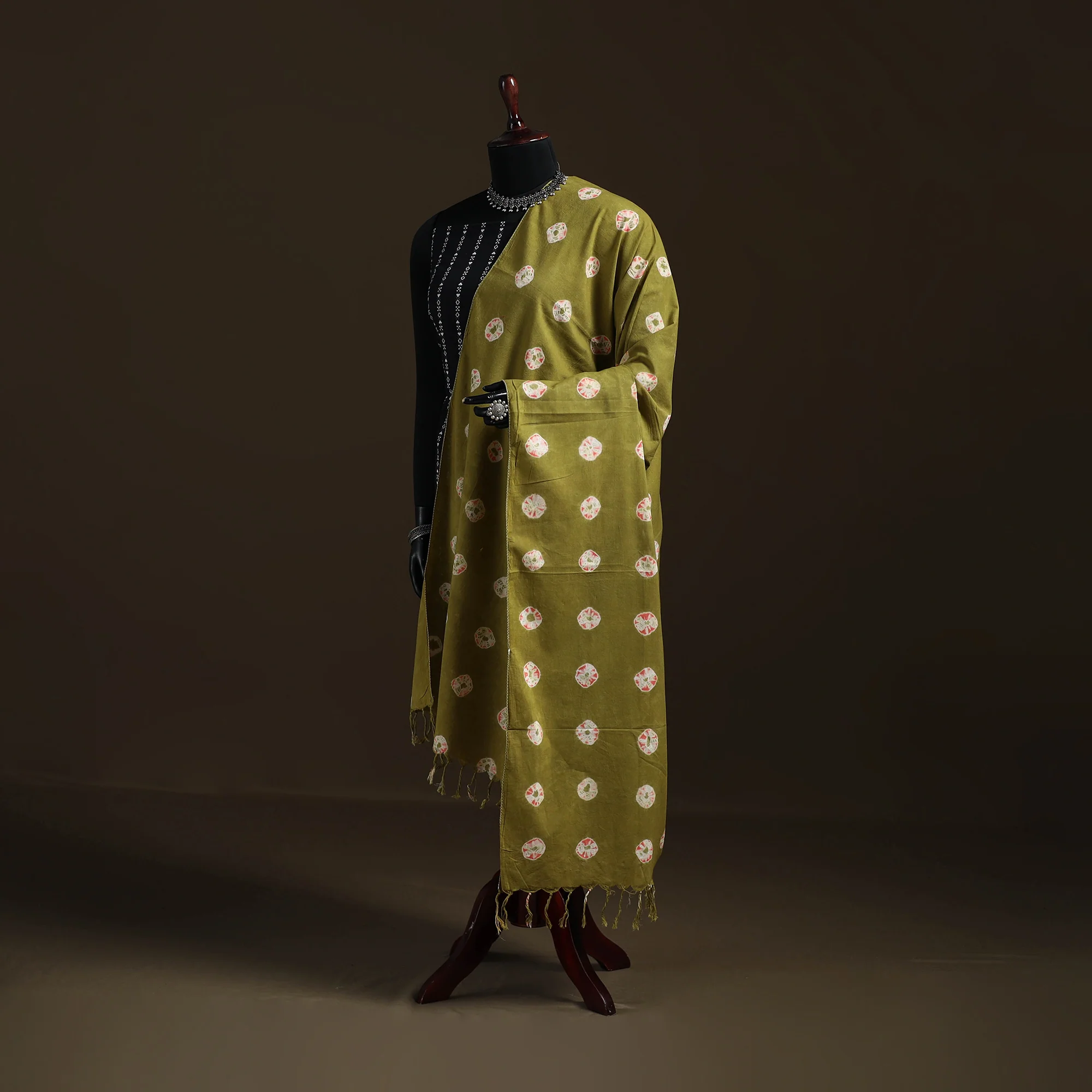 Shibori Tie-Dye Cotton Dupatta with Tassels 22