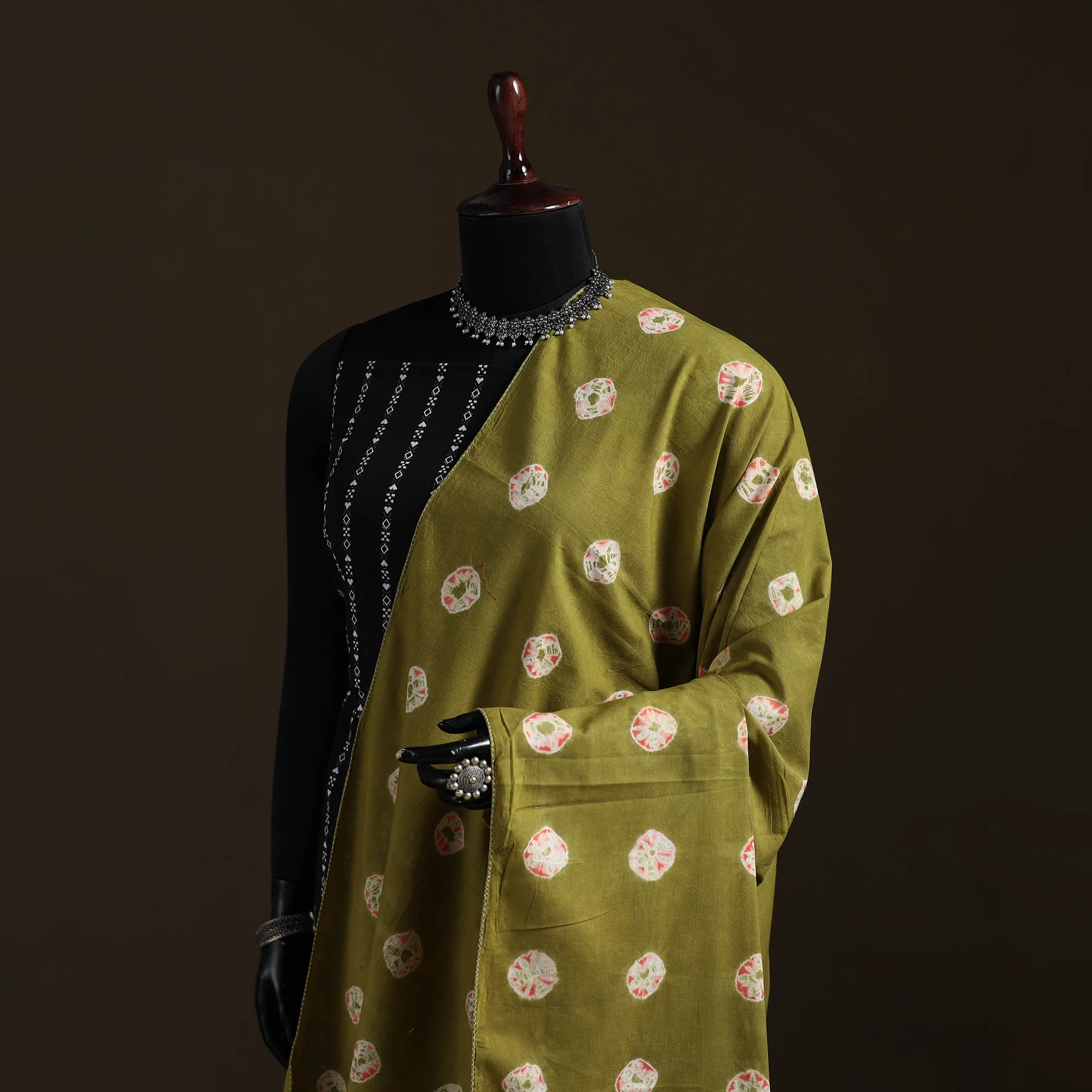 Shibori Tie-Dye Cotton Dupatta with Tassels 22 - Image 2