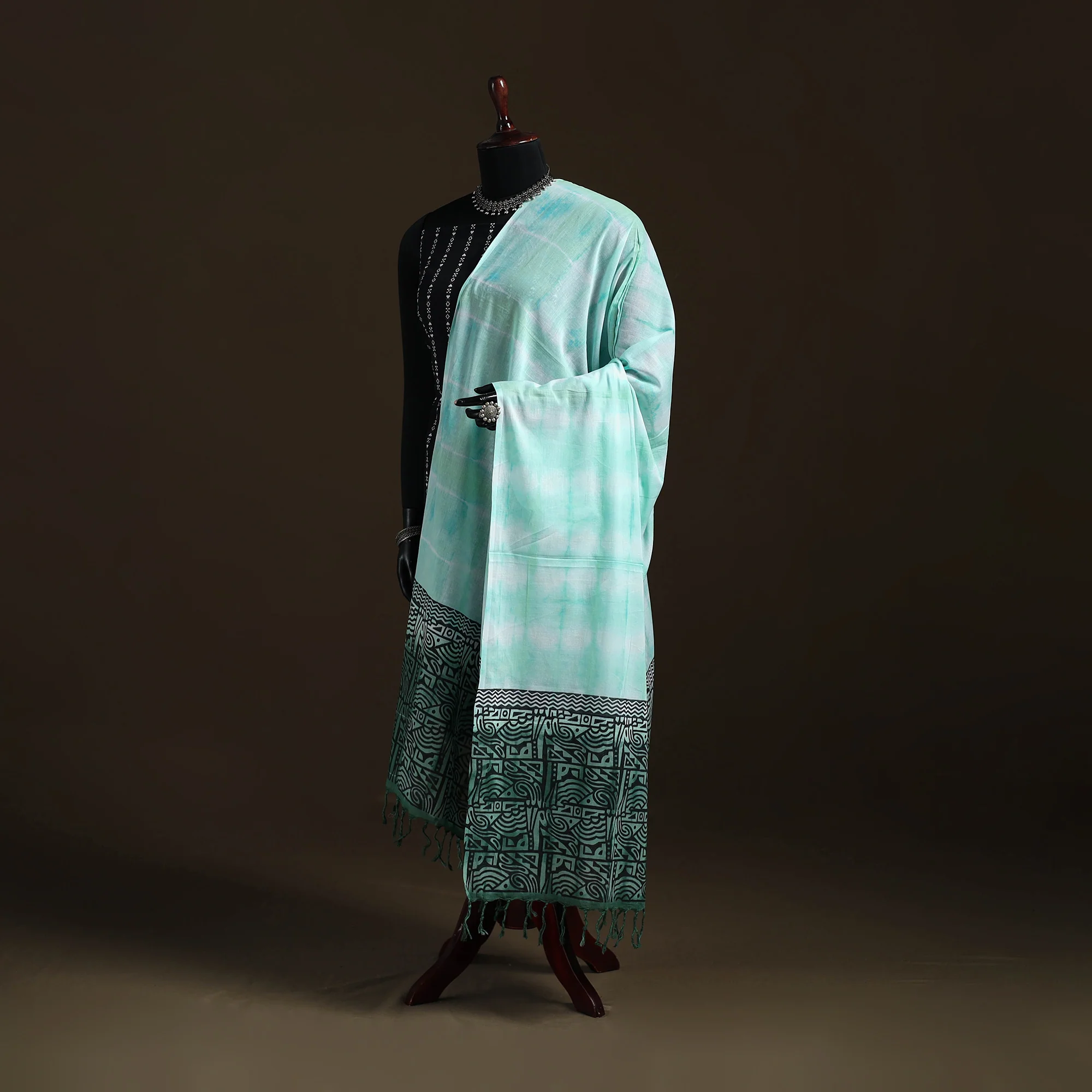Shibori Tie-Dye Cotton Dupatta with Tassels 23