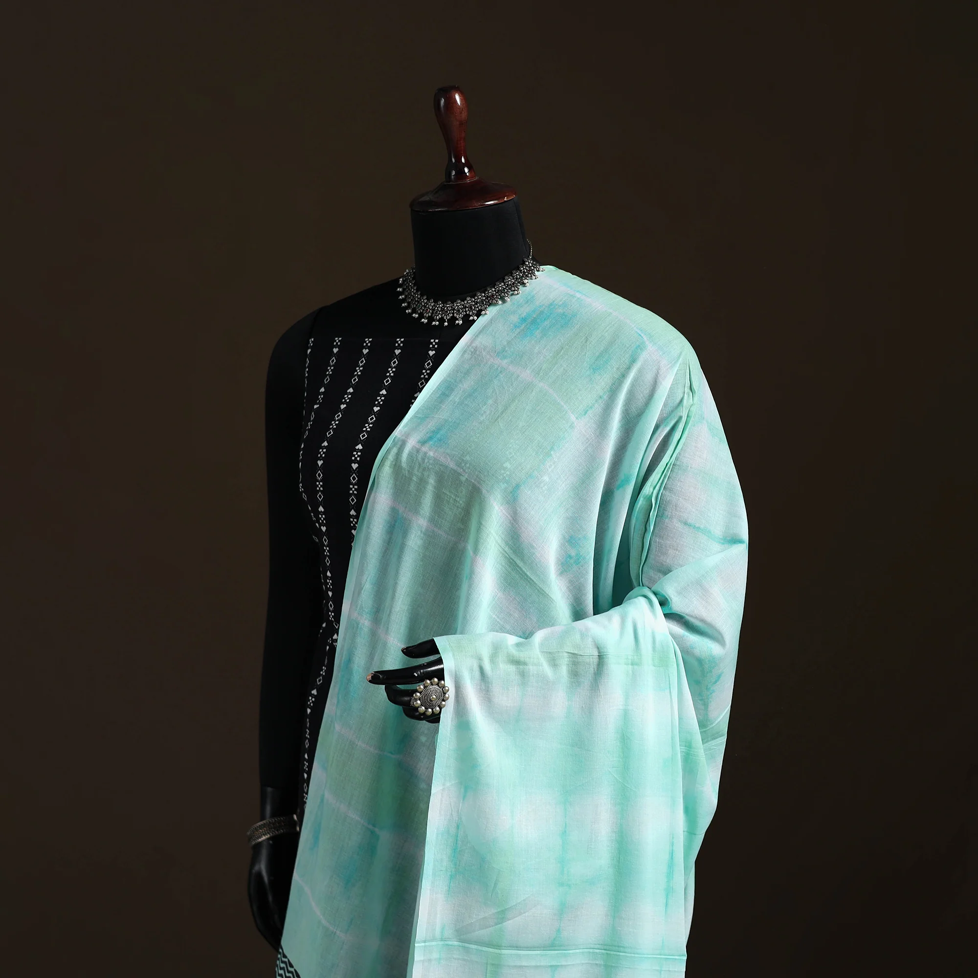Shibori Tie-Dye Cotton Dupatta with Tassels 23 - Image 2