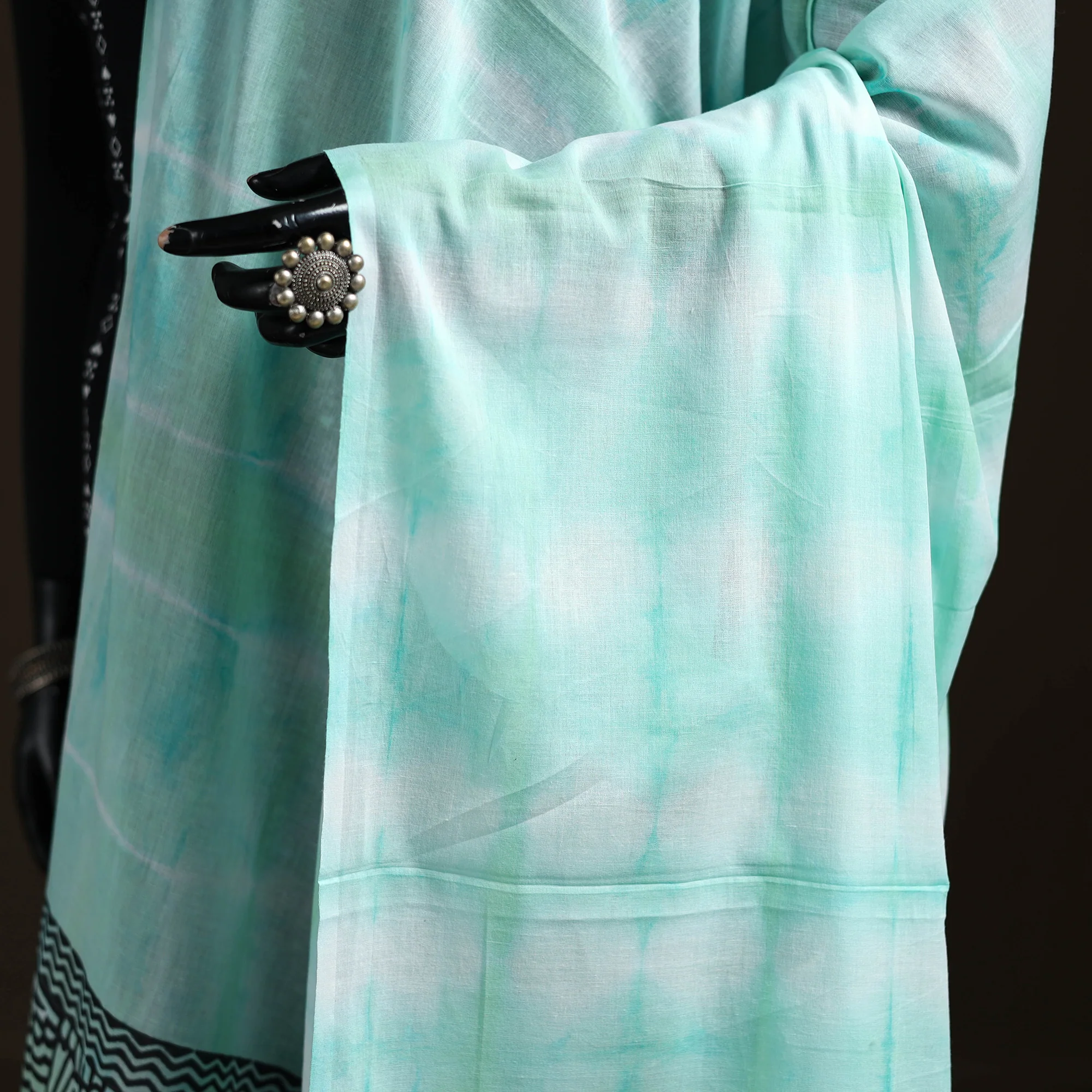 Shibori Tie-Dye Cotton Dupatta with Tassels 23 - Image 3