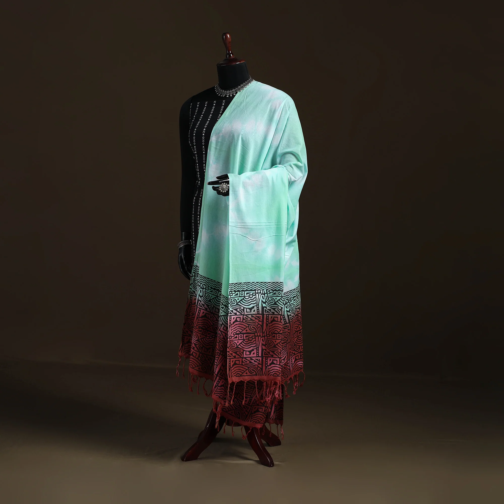 Shibori Tie-Dye Cotton Dupatta with Tassels 24