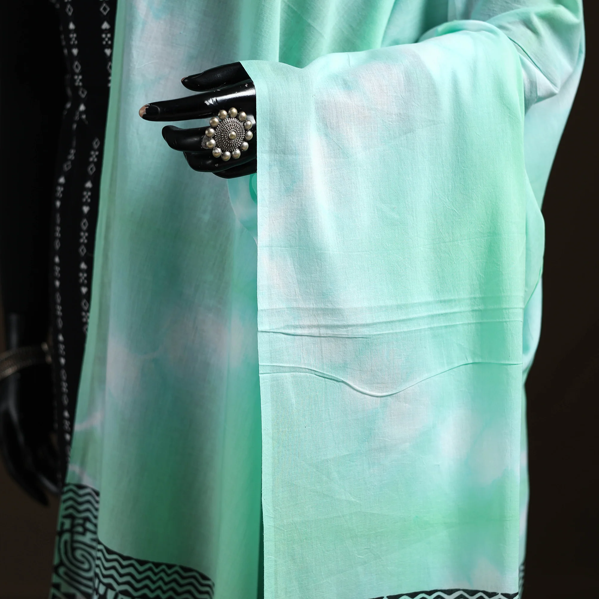 Shibori Tie-Dye Cotton Dupatta with Tassels 24 - Image 3