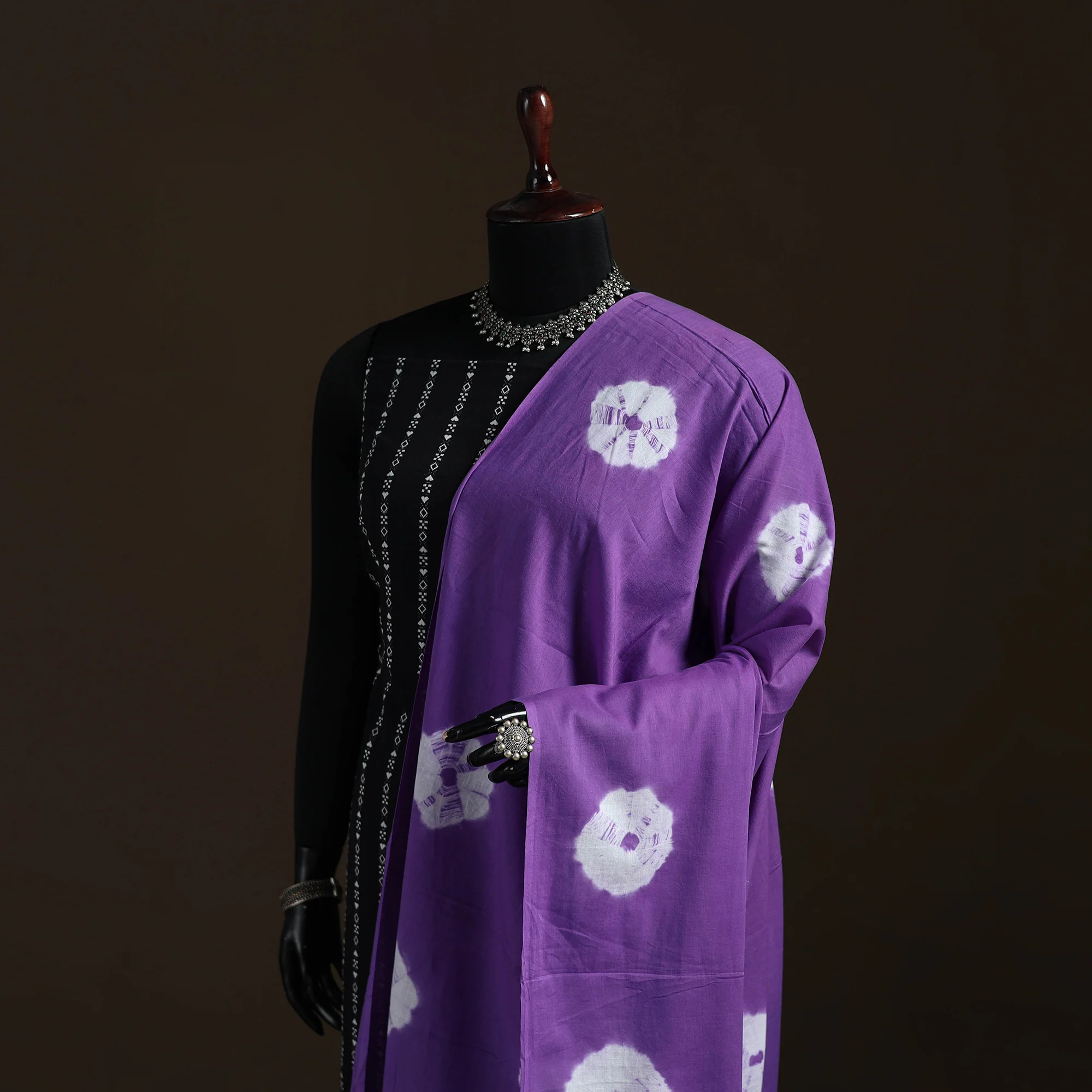 Shibori Tie-Dye Cotton Dupatta with Tassels 25 - Image 2