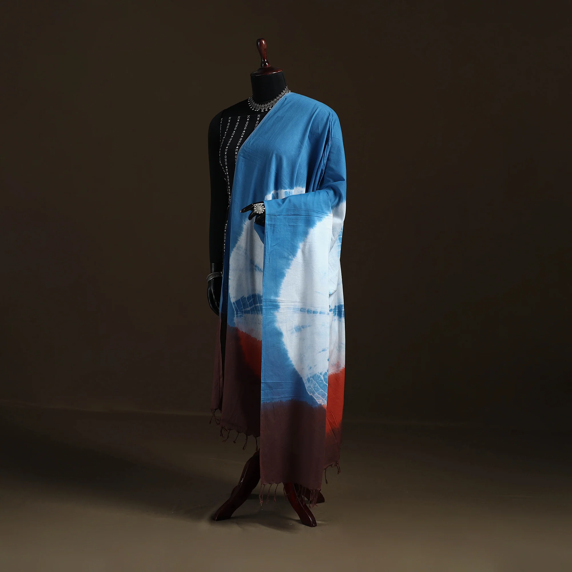 Shibori Tie-Dye Cotton Dupatta with Tassels 26