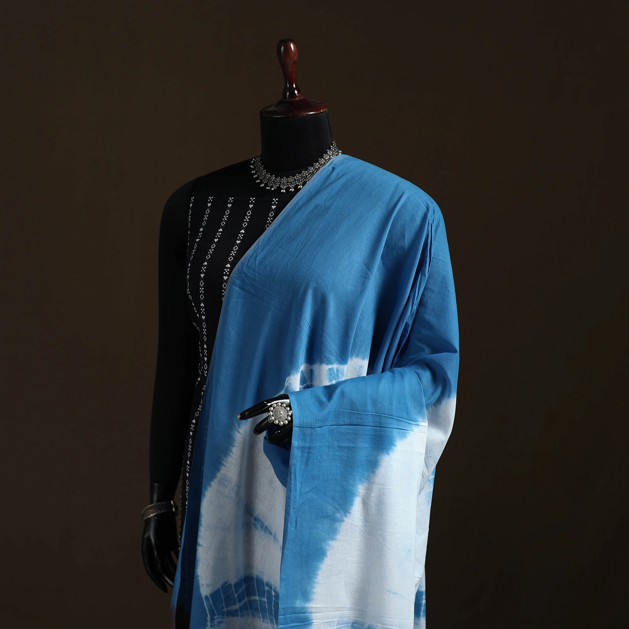 Shibori Tie-Dye Cotton Dupatta with Tassels 26 - Image 2