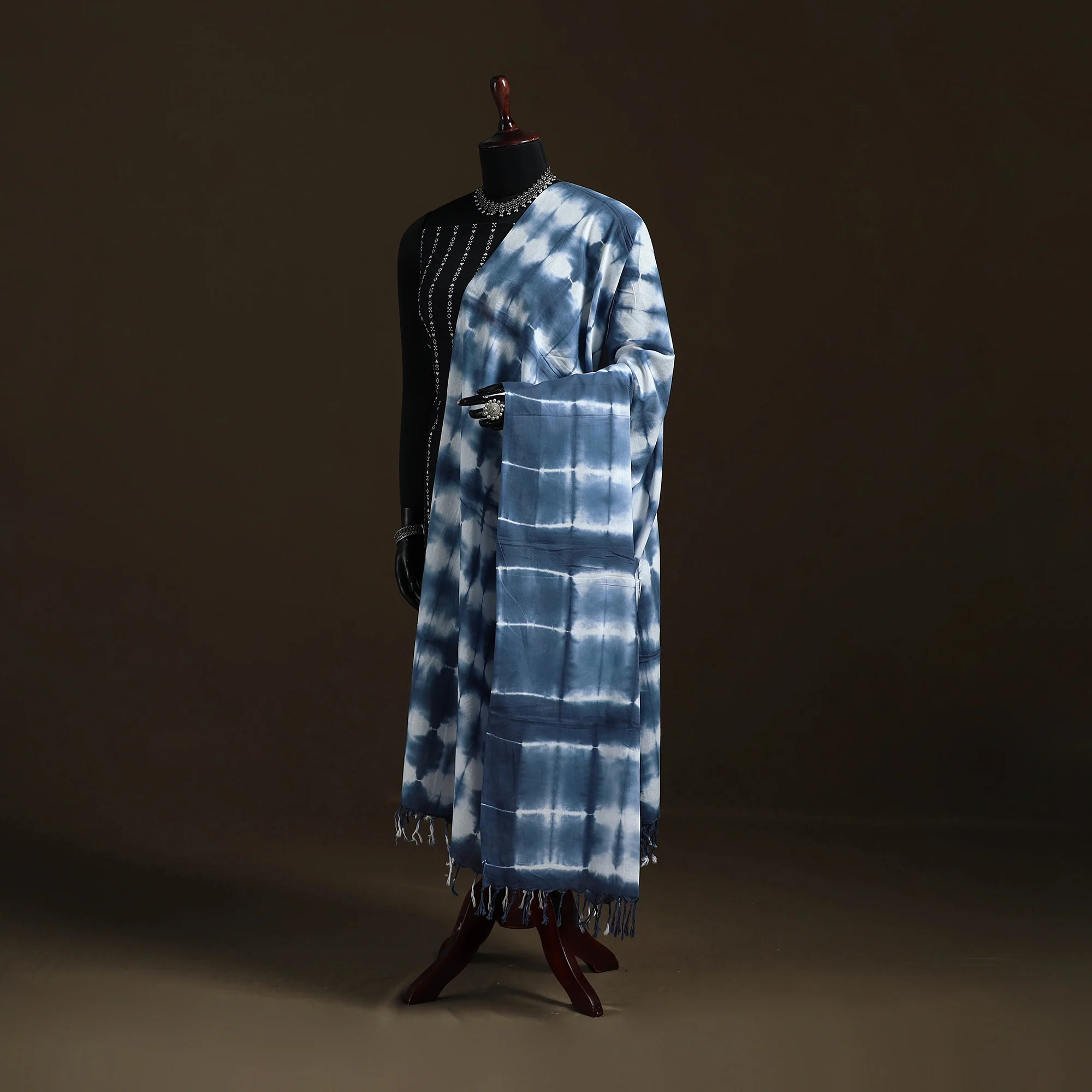 Shibori Tie-Dye Cotton Dupatta with Tassels 27