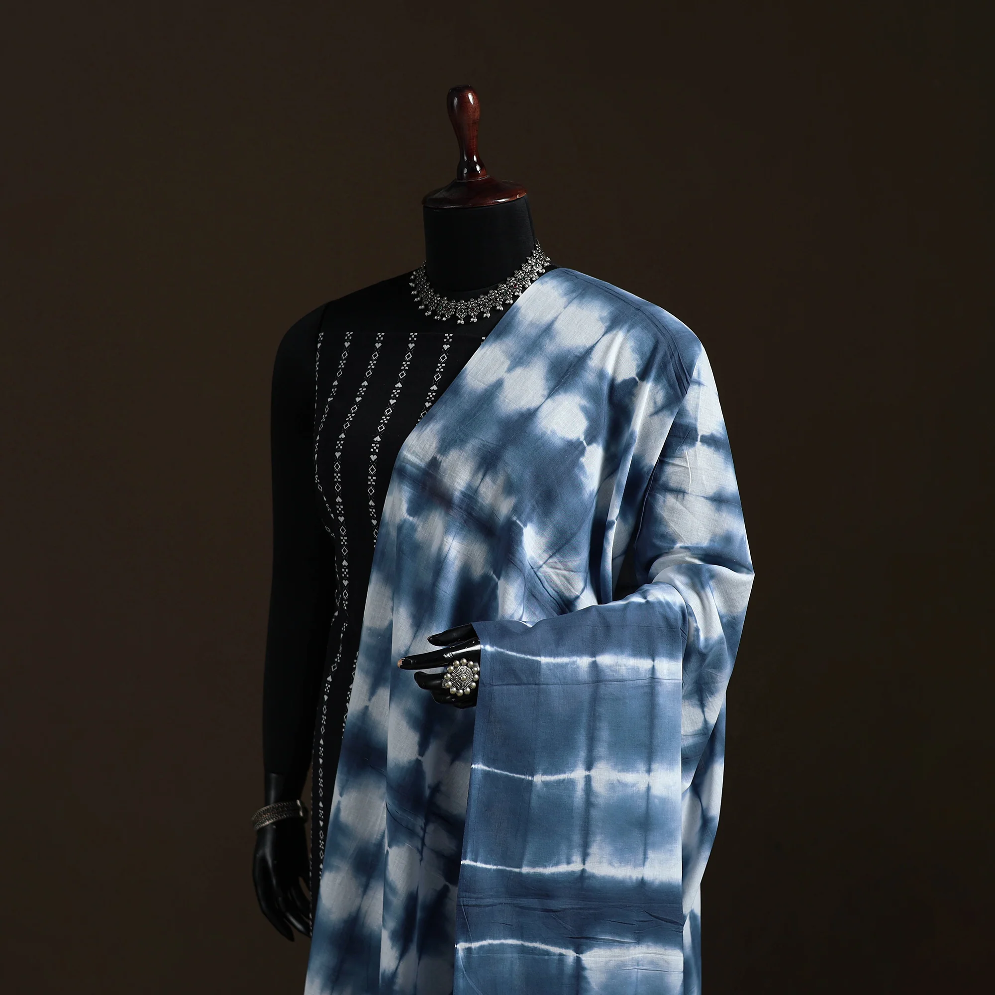 Shibori Tie-Dye Cotton Dupatta with Tassels 27 - Image 2