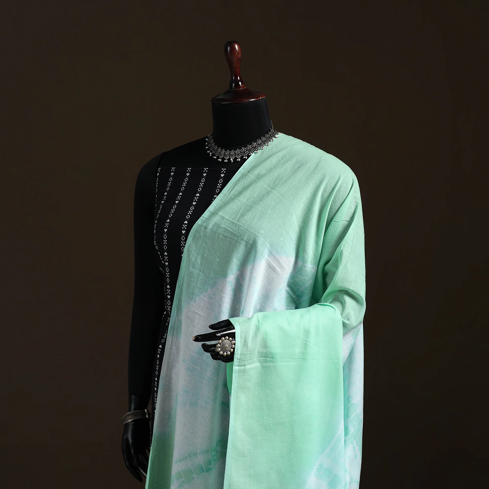Shibori Tie-Dye Cotton Dupatta with Tassels 28 - Image 2