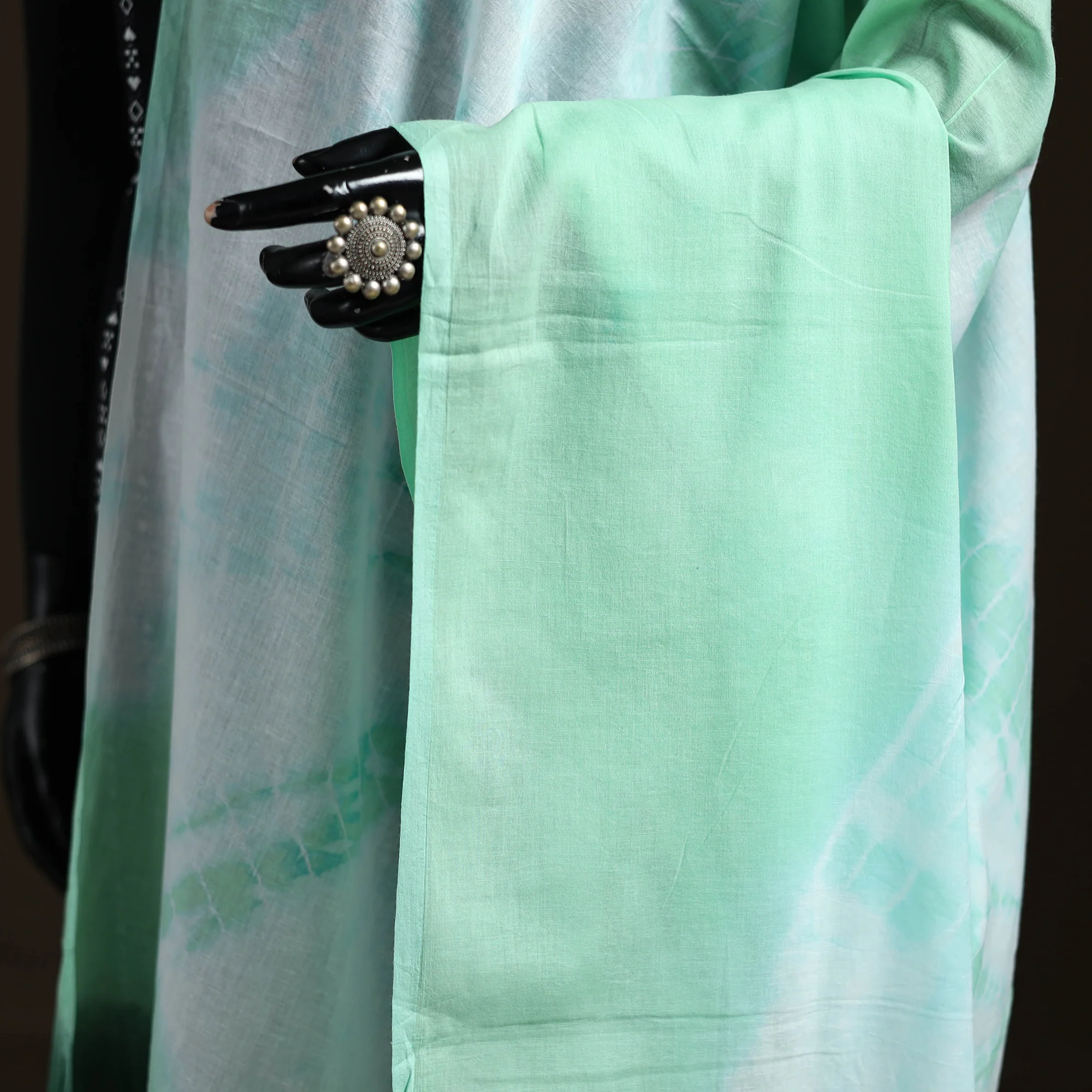 Shibori Tie-Dye Cotton Dupatta with Tassels 28 - Image 3