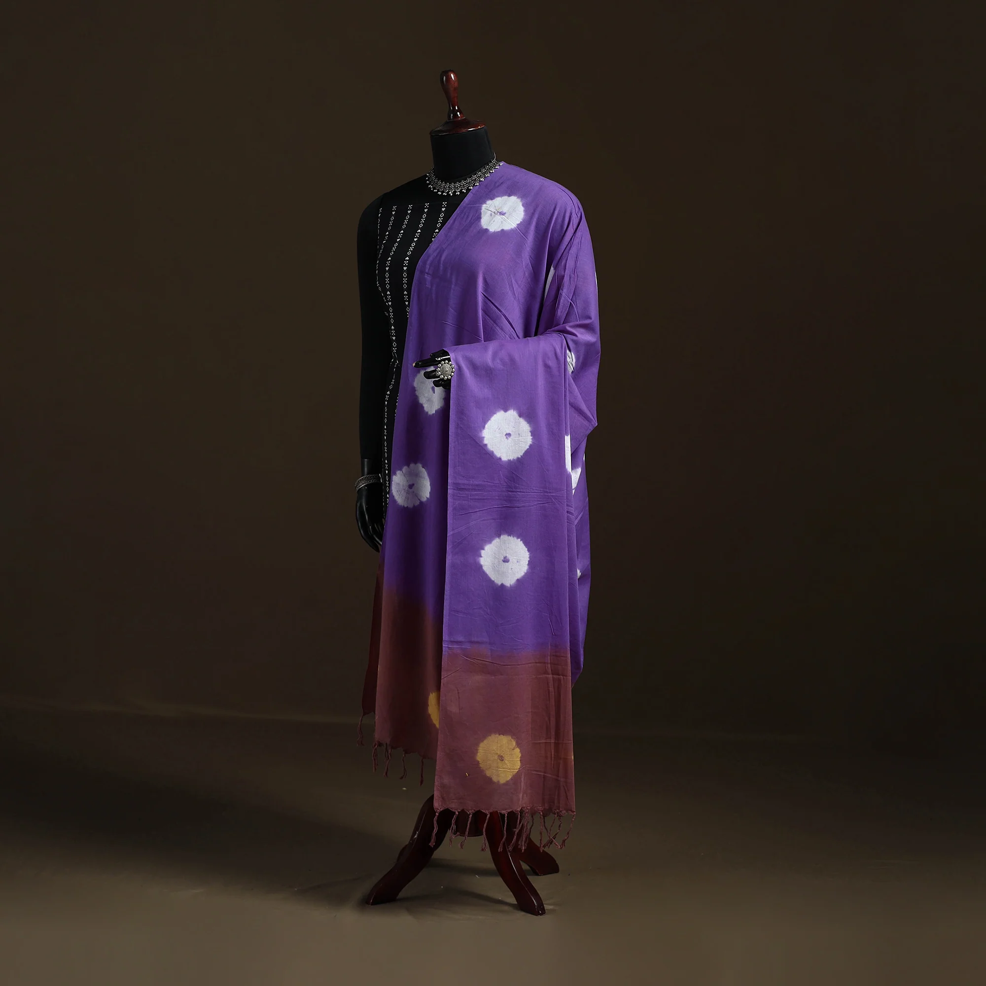 Shibori Tie-Dye Cotton Dupatta with Tassels 29