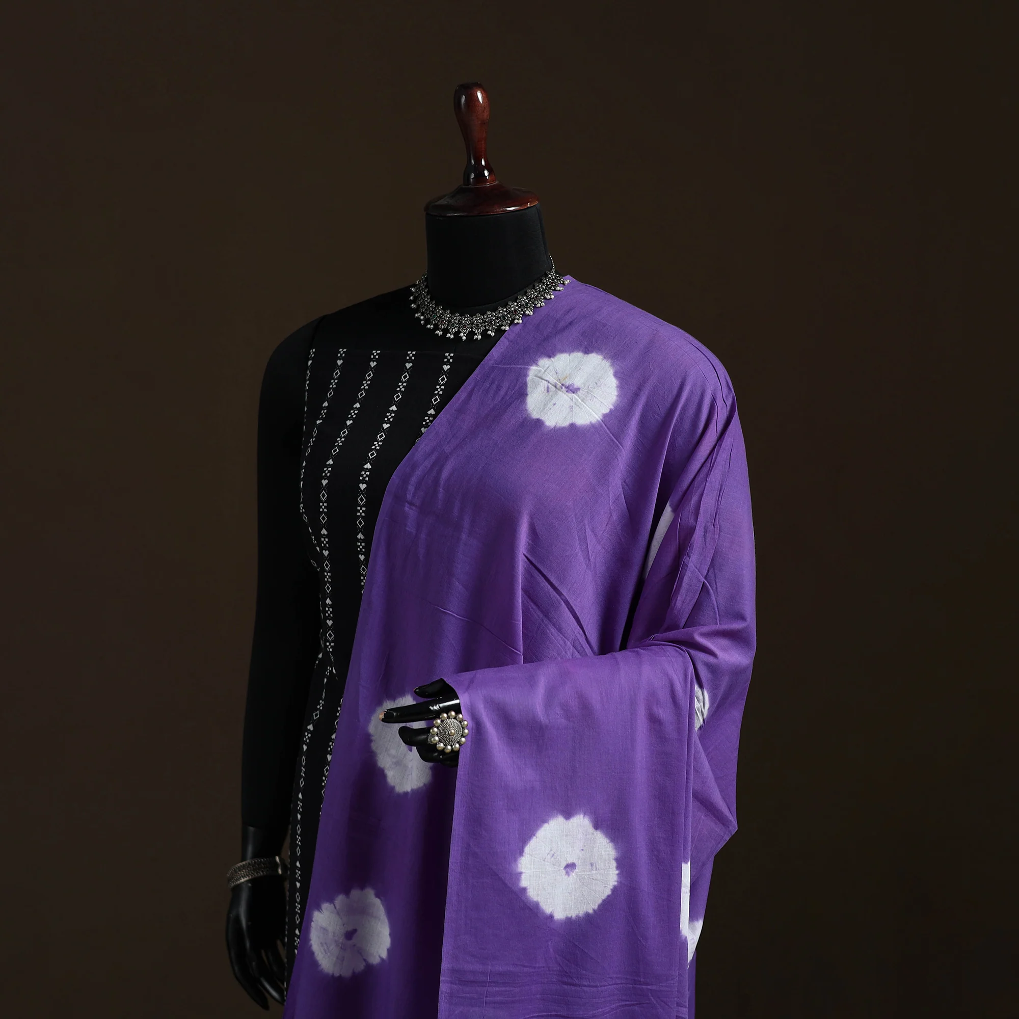 Shibori Tie-Dye Cotton Dupatta with Tassels 29 - Image 2