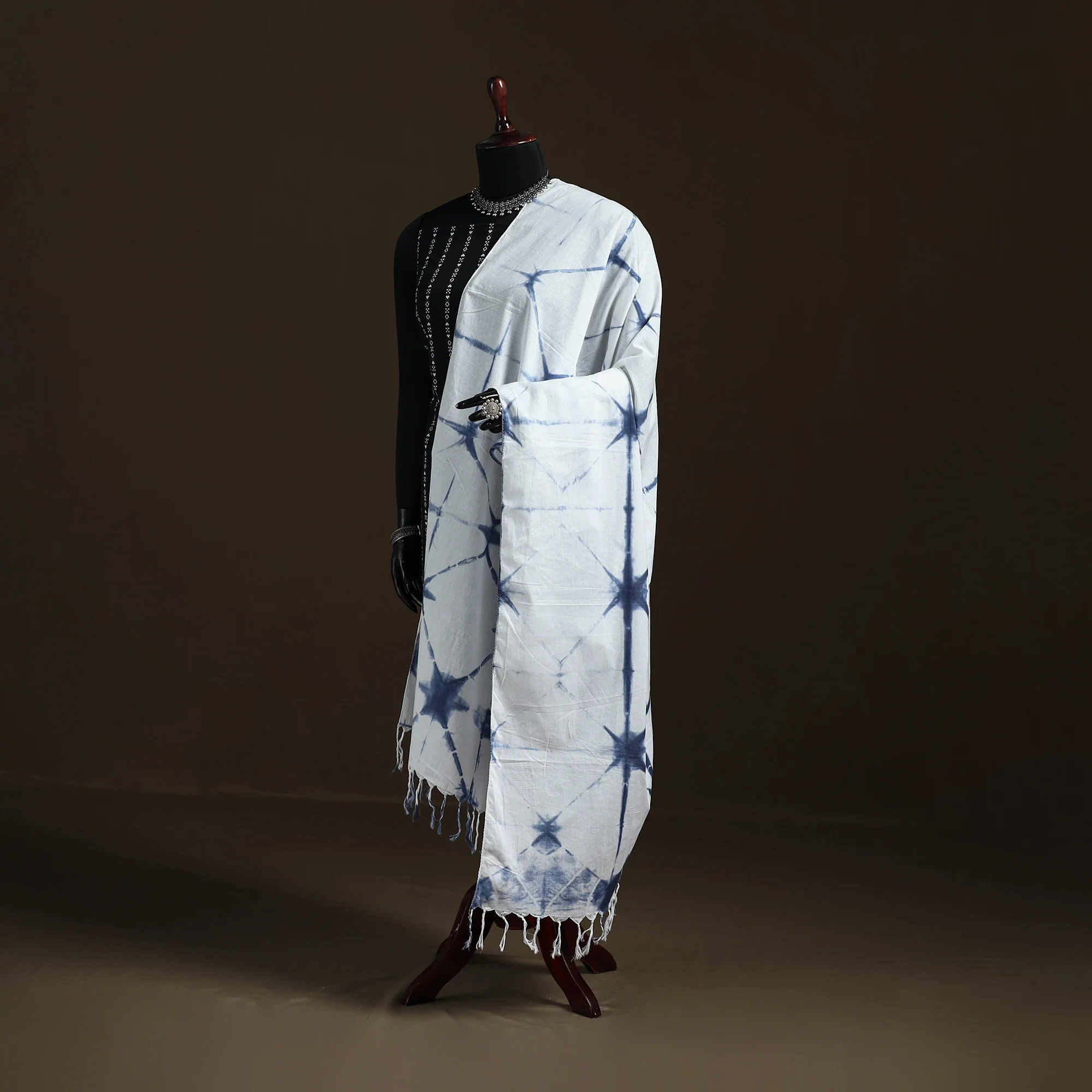 Shibori Tie-Dye Cotton Dupatta with Tassels 30