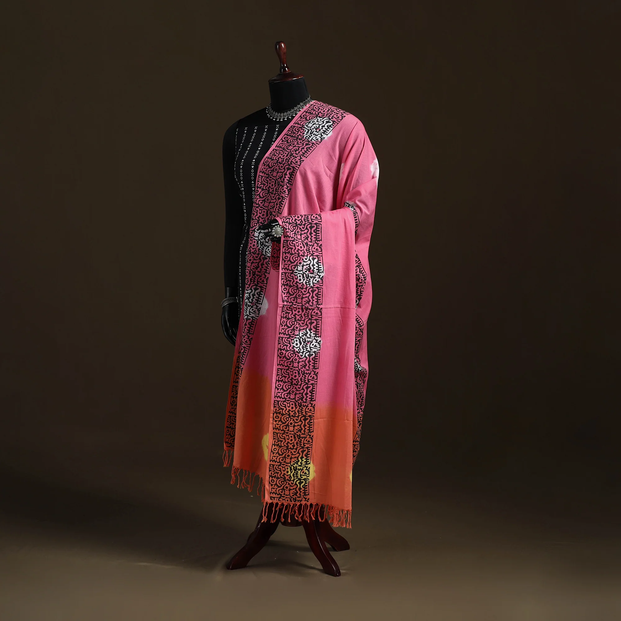 Shibori Tie-Dye Cotton Dupatta with Tassels 31