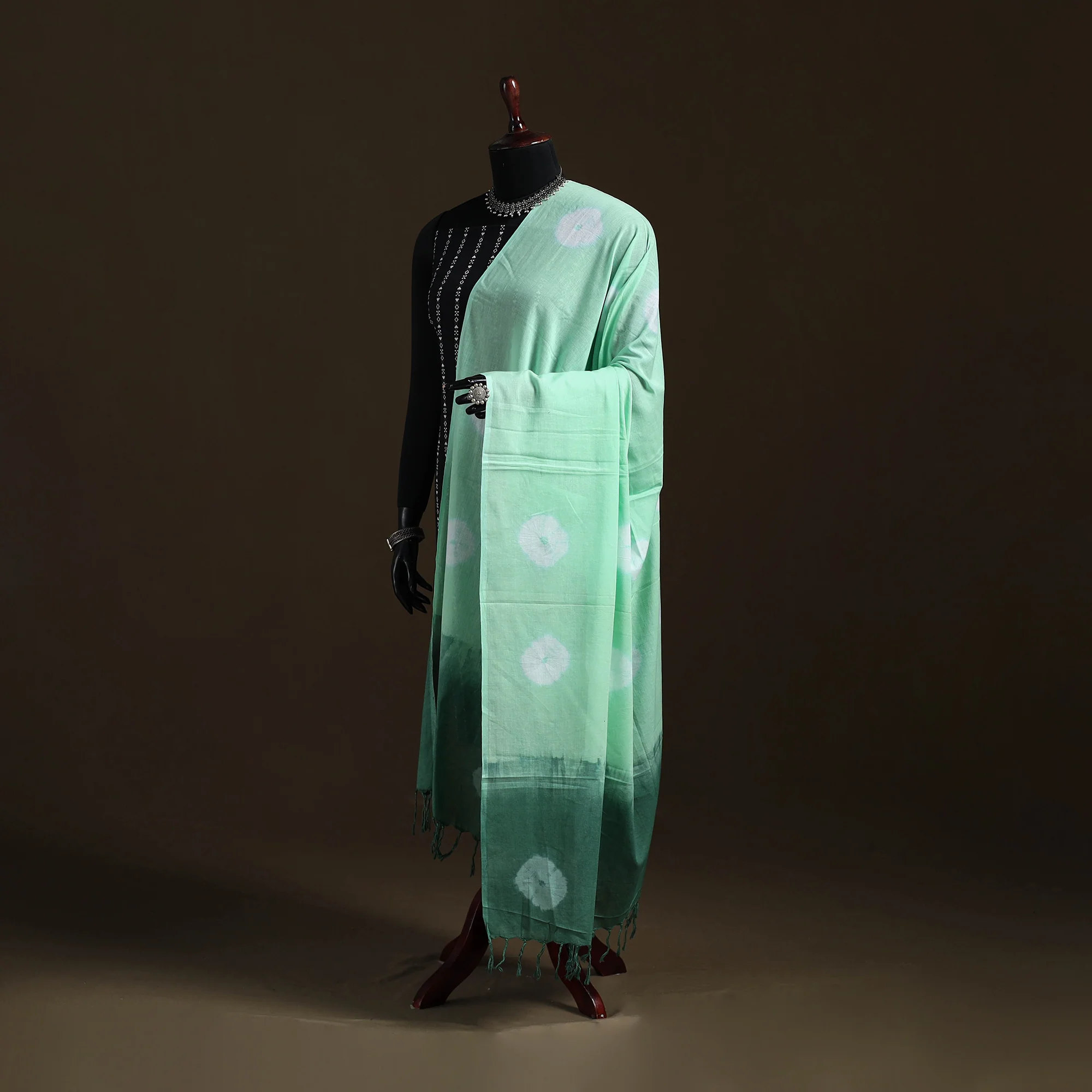 Shibori Tie-Dye Cotton Dupatta with Tassels 32