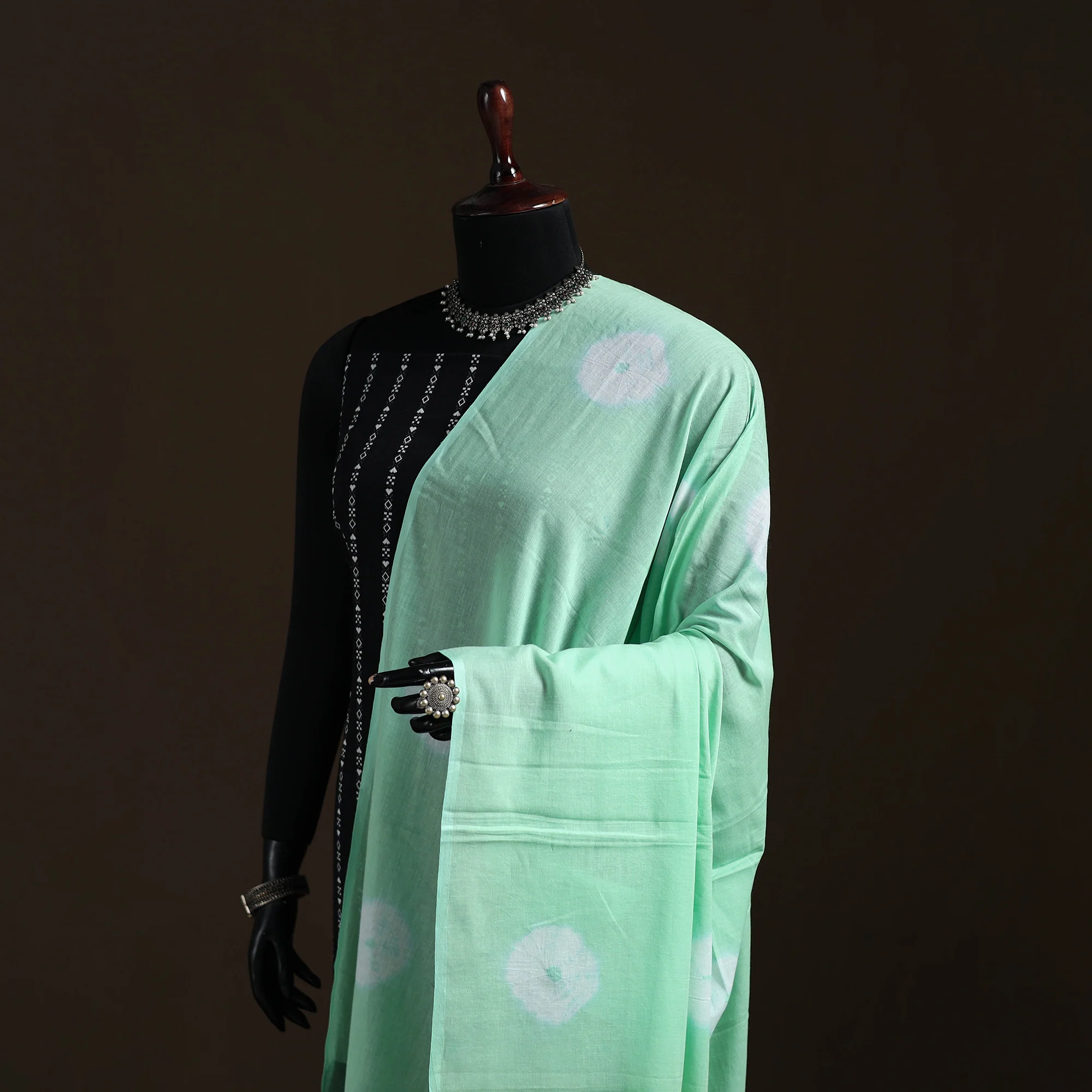 Shibori Tie-Dye Cotton Dupatta with Tassels 32 - Image 2