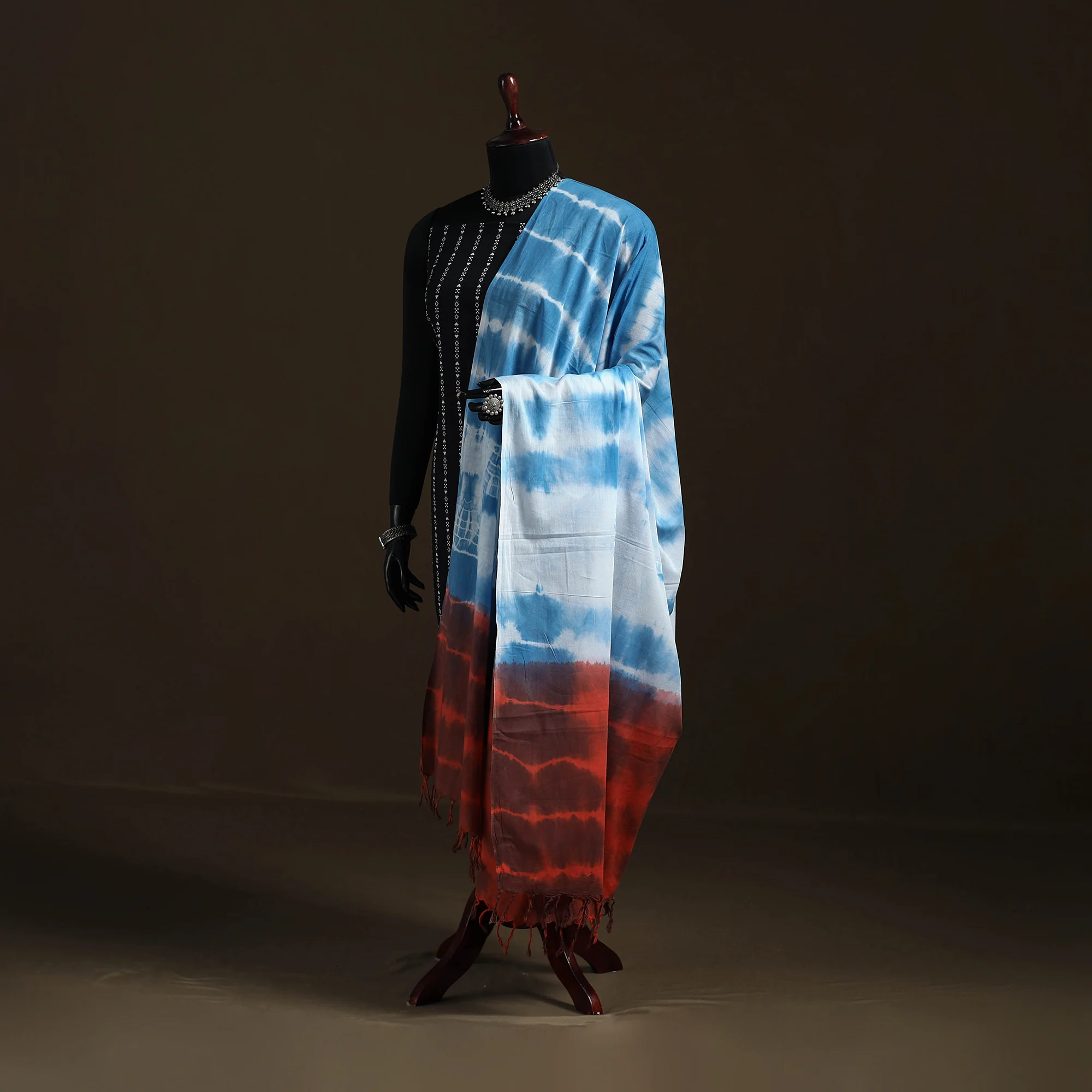 Shibori Tie-Dye Cotton Dupatta with Tassels 33