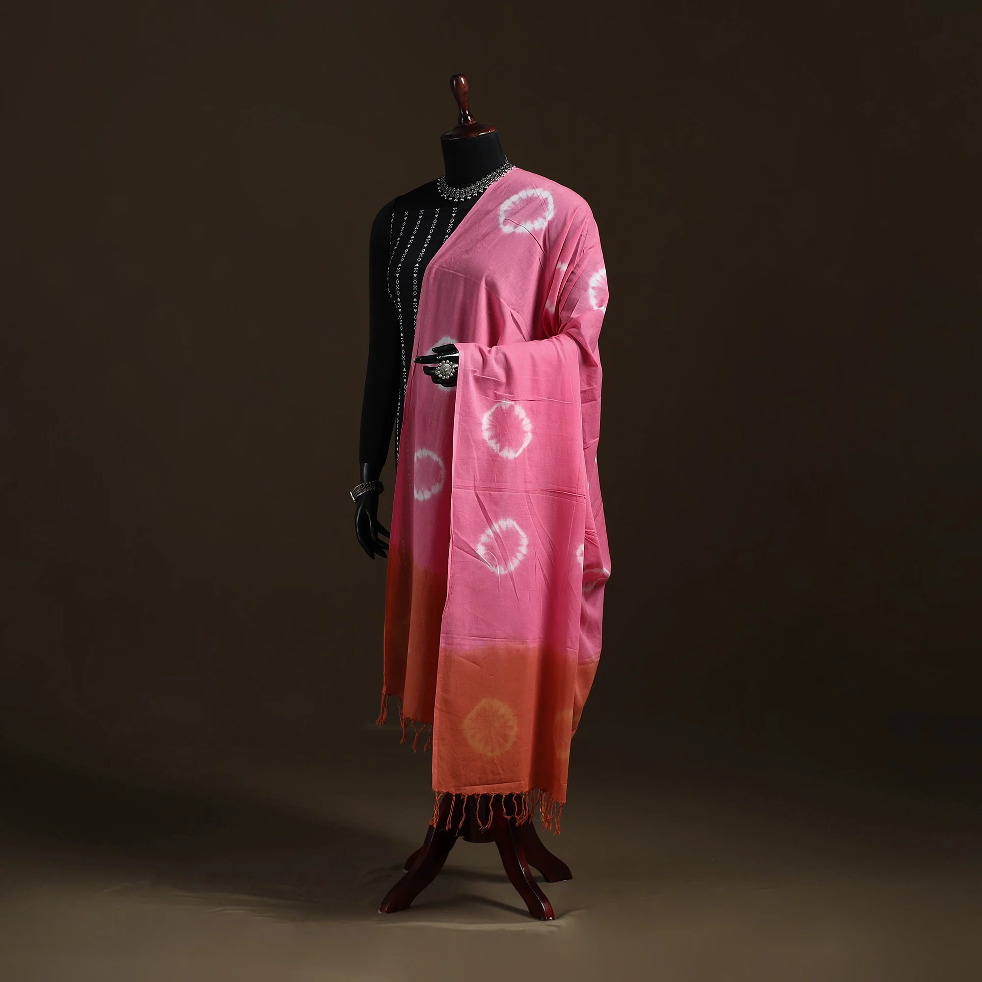Shibori Tie-Dye Cotton Dupatta with Tassels 34