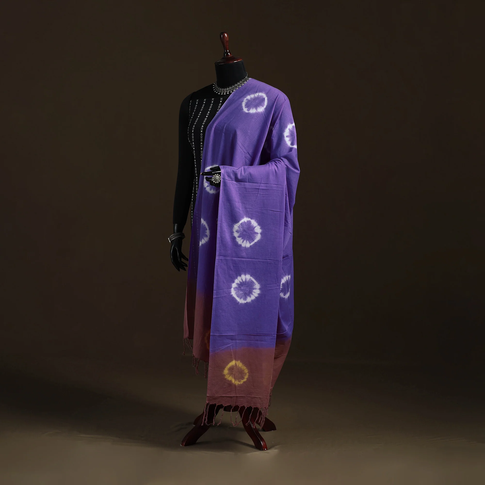Shibori Tie-Dye Cotton Dupatta with Tassels 35