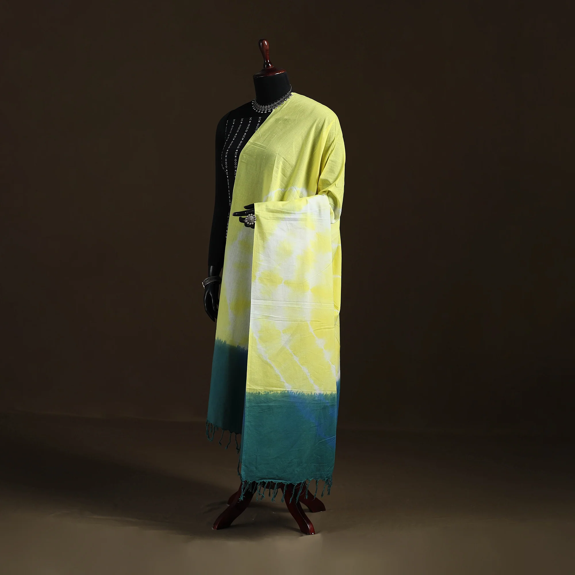 Shibori Tie-Dye Cotton Dupatta with Tassels 37