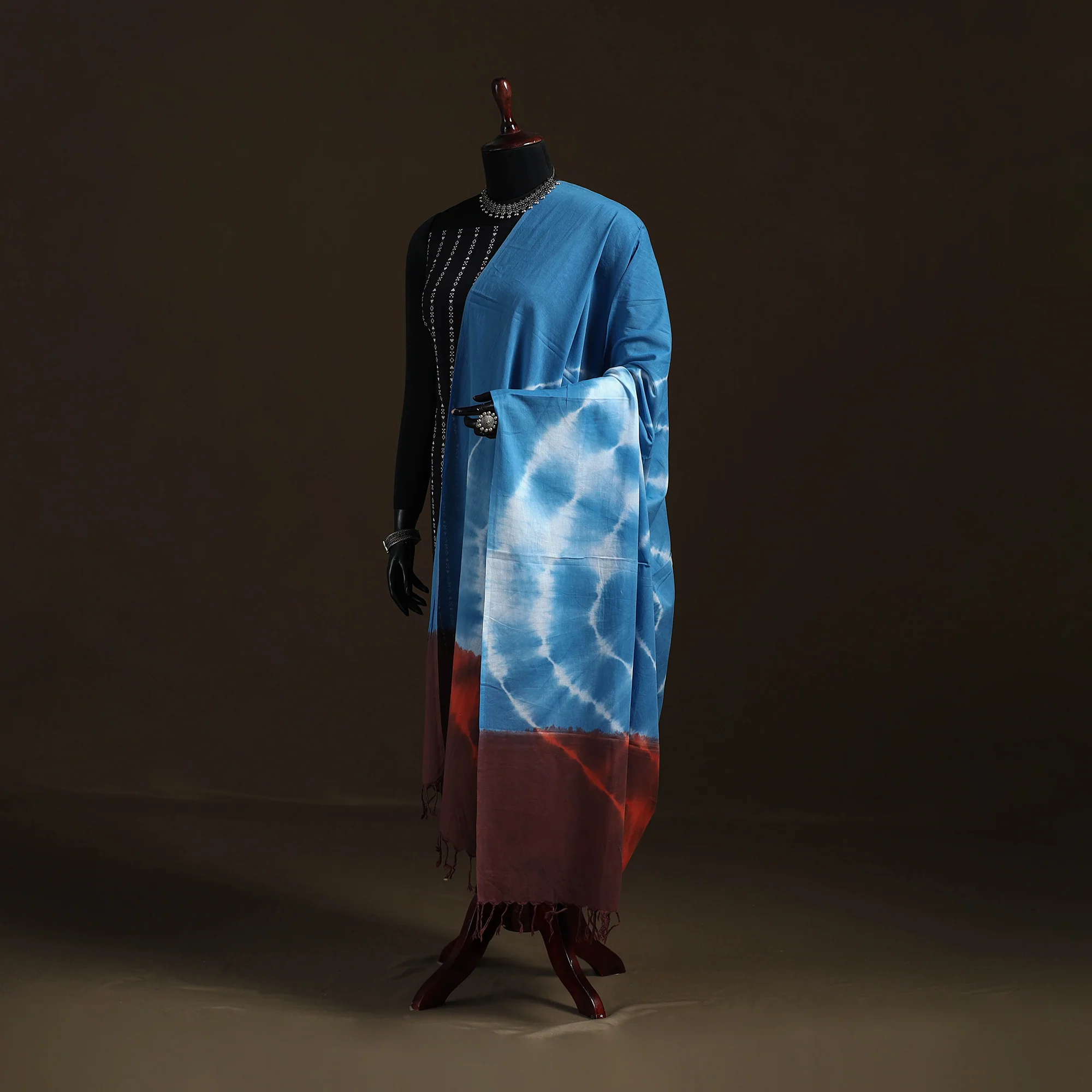 Shibori Tie-Dye Cotton Dupatta with Tassels 38