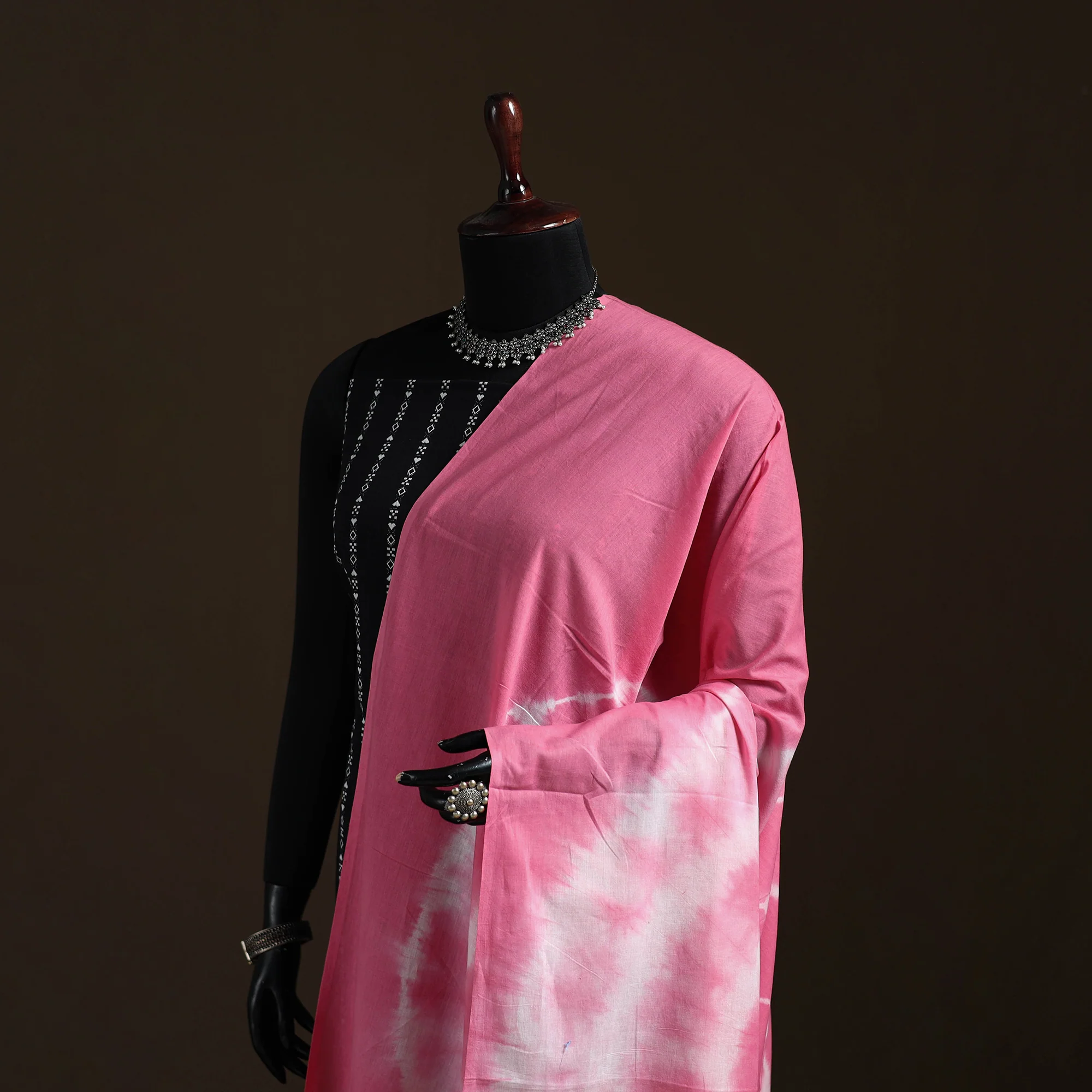 Shibori Tie-Dye Cotton Dupatta with Tassels 39 - Image 2