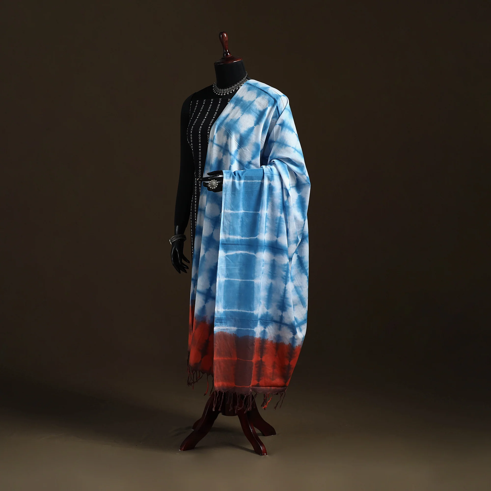 Shibori Tie-Dye Cotton Dupatta with Tassels 40