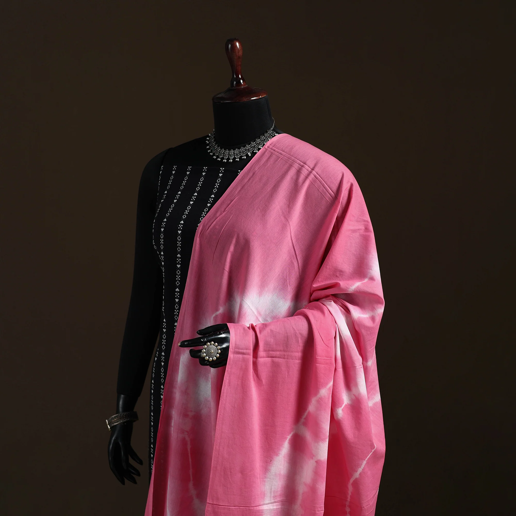Shibori Tie-Dye Cotton Dupatta with Tassels 41 - Image 2