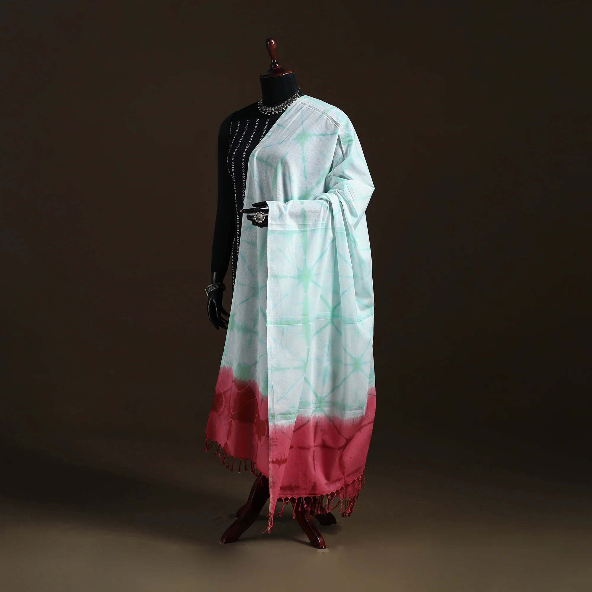 Shibori Tie-Dye Cotton Dupatta with Tassels 42
